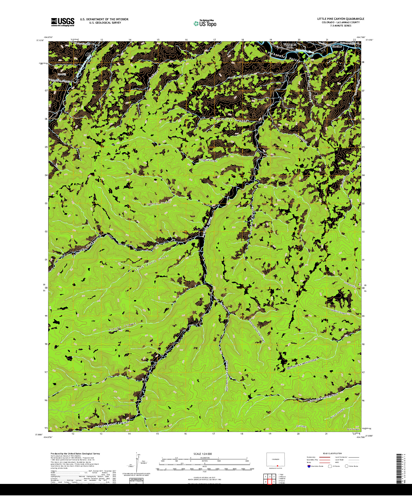 USGS US TOPO 7.5-MINUTE MAP FOR LITTLE PINE CANYON, CO 2019