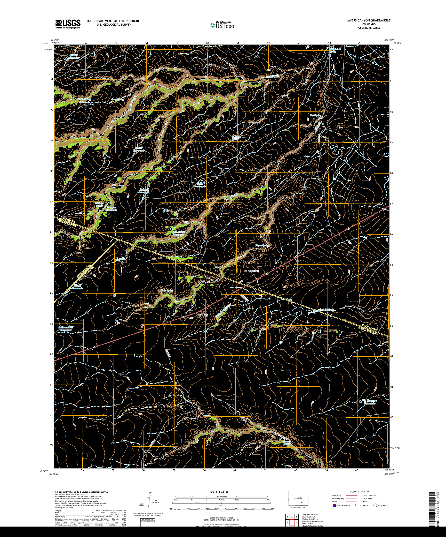 USGS US TOPO 7.5-MINUTE MAP FOR MYERS CANYON, CO 2019