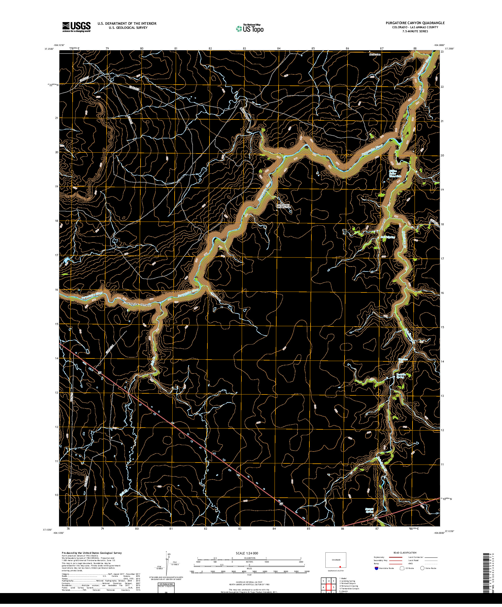 USGS US TOPO 7.5-MINUTE MAP FOR PURGATOIRE CANYON, CO 2019