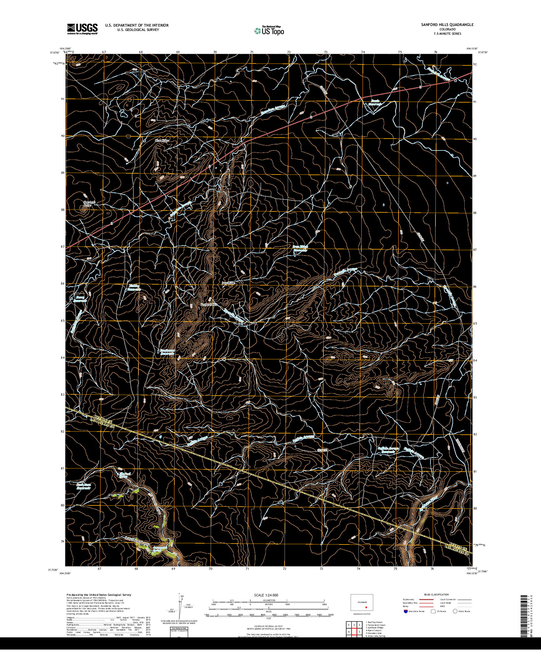 USGS US TOPO 7.5-MINUTE MAP FOR SANFORD HILLS, CO 2019