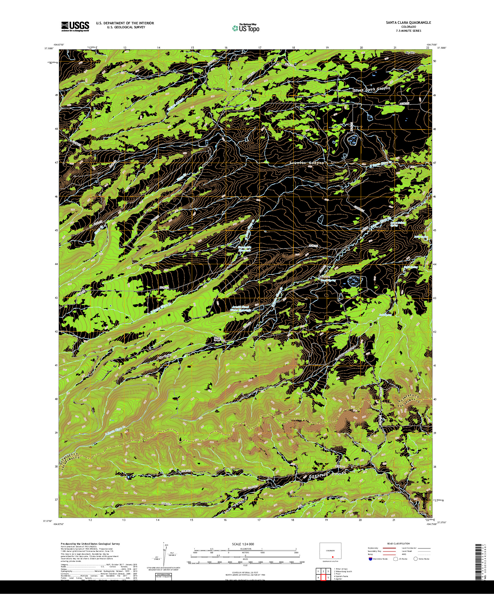 USGS US TOPO 7.5-MINUTE MAP FOR SANTA CLARA, CO 2019