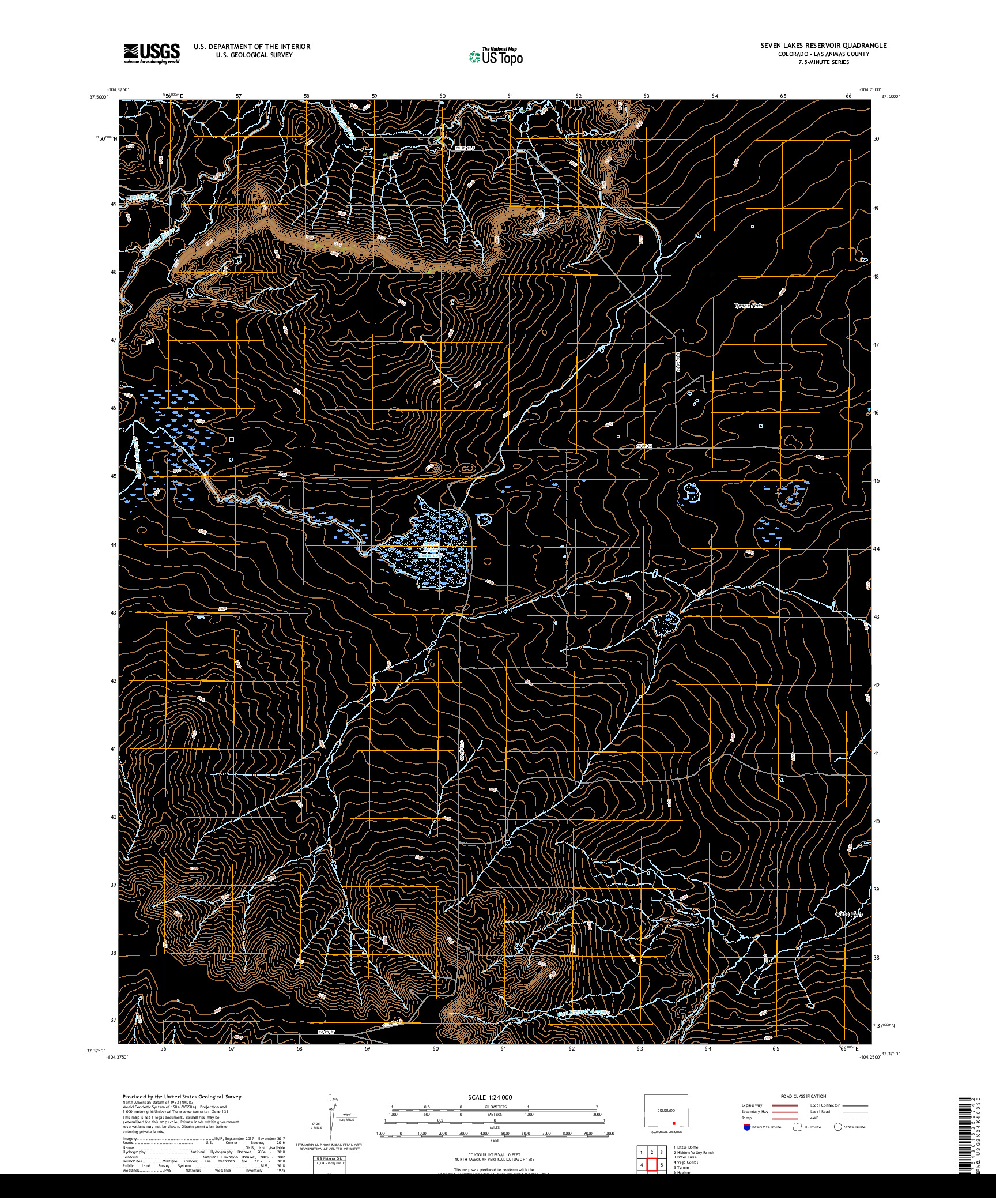 USGS US TOPO 7.5-MINUTE MAP FOR SEVEN LAKES RESERVOIR, CO 2019