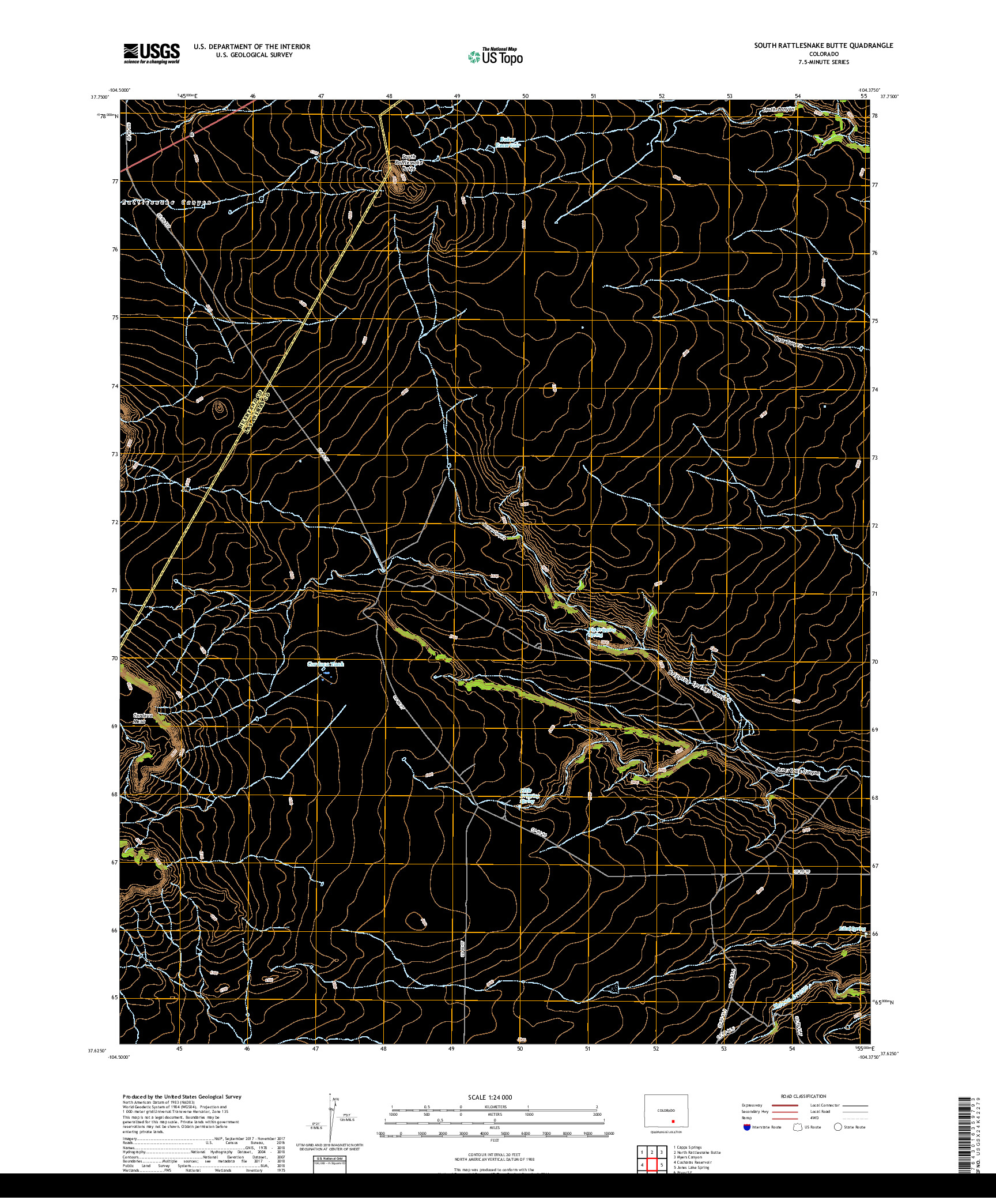 USGS US TOPO 7.5-MINUTE MAP FOR SOUTH RATTLESNAKE BUTTE, CO 2019