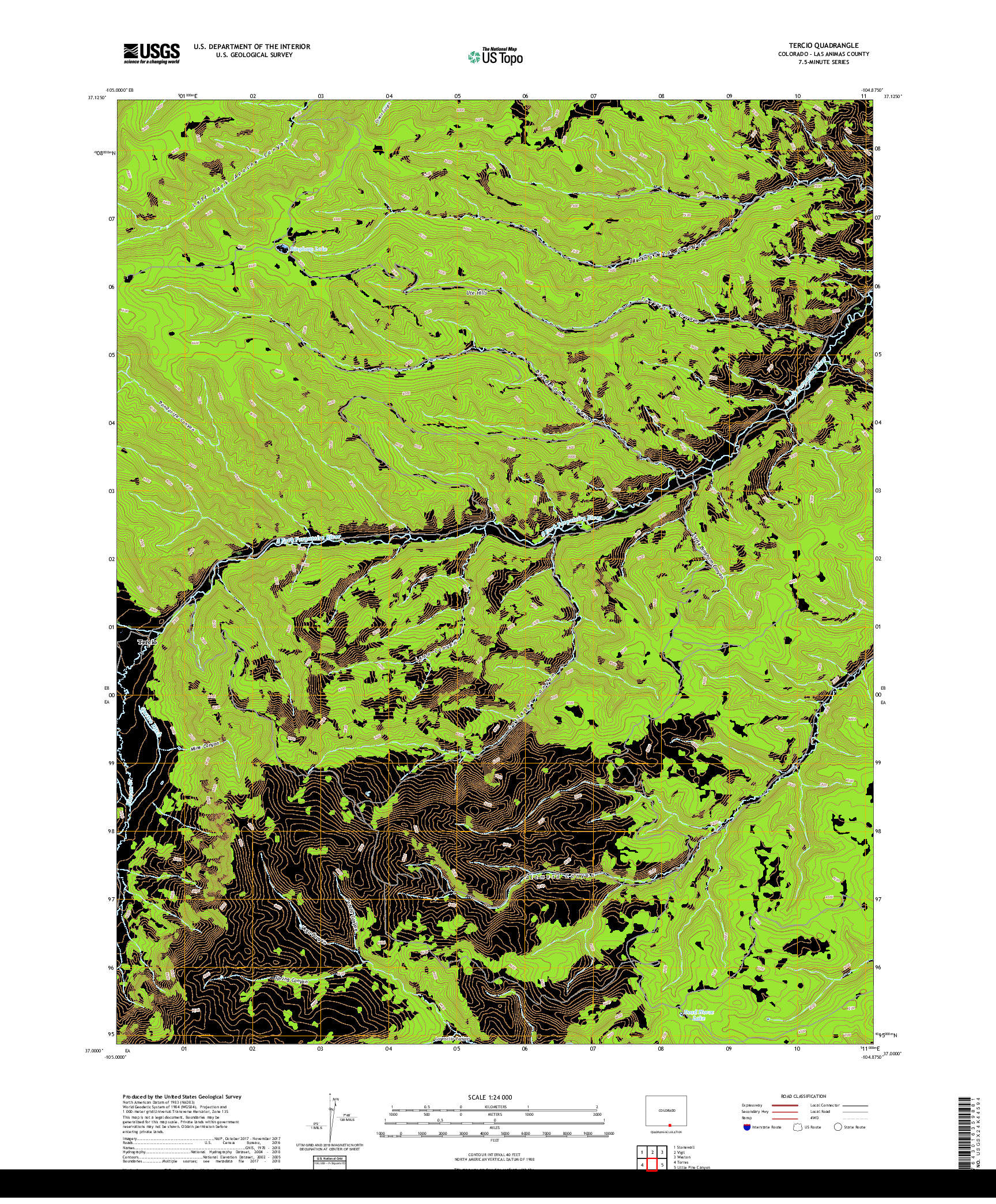 USGS US TOPO 7.5-MINUTE MAP FOR TERCIO, CO 2019