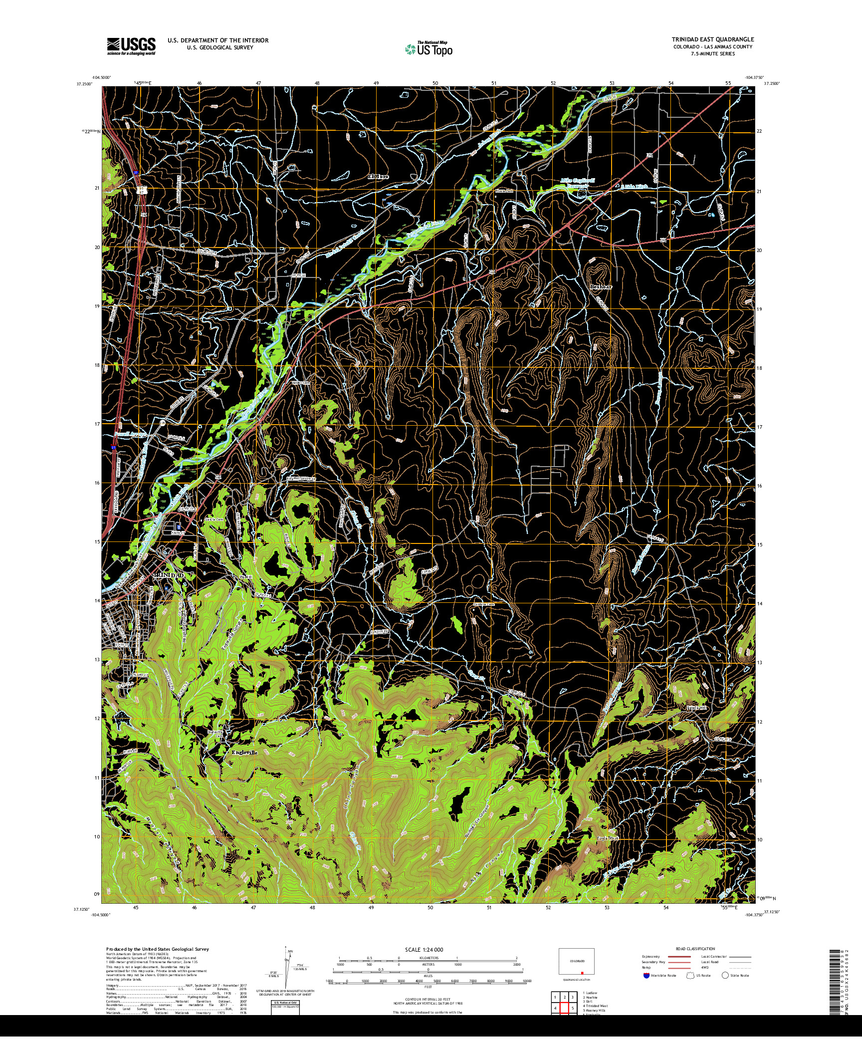 USGS US TOPO 7.5-MINUTE MAP FOR TRINIDAD EAST, CO 2019