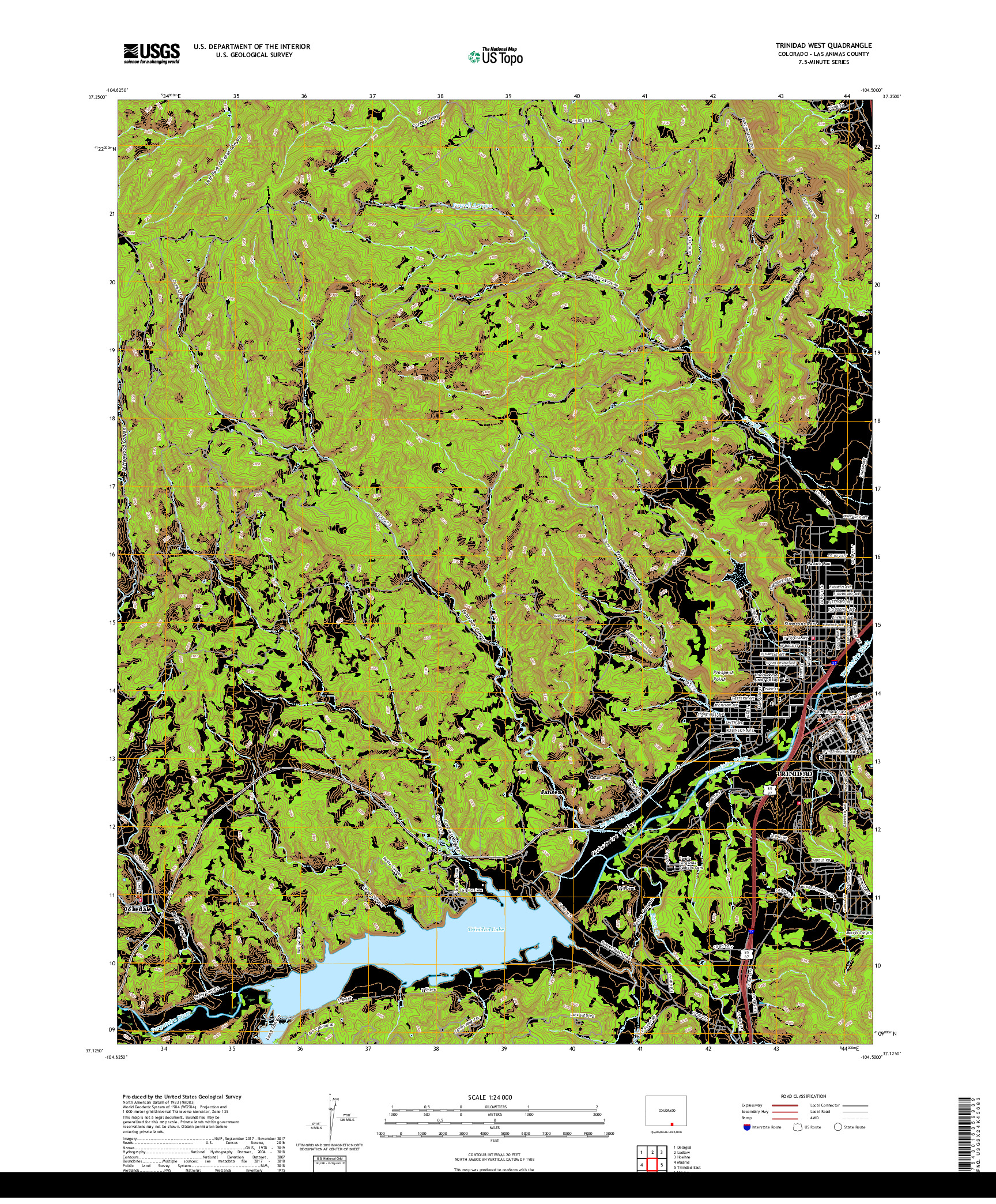 USGS US TOPO 7.5-MINUTE MAP FOR TRINIDAD WEST, CO 2019