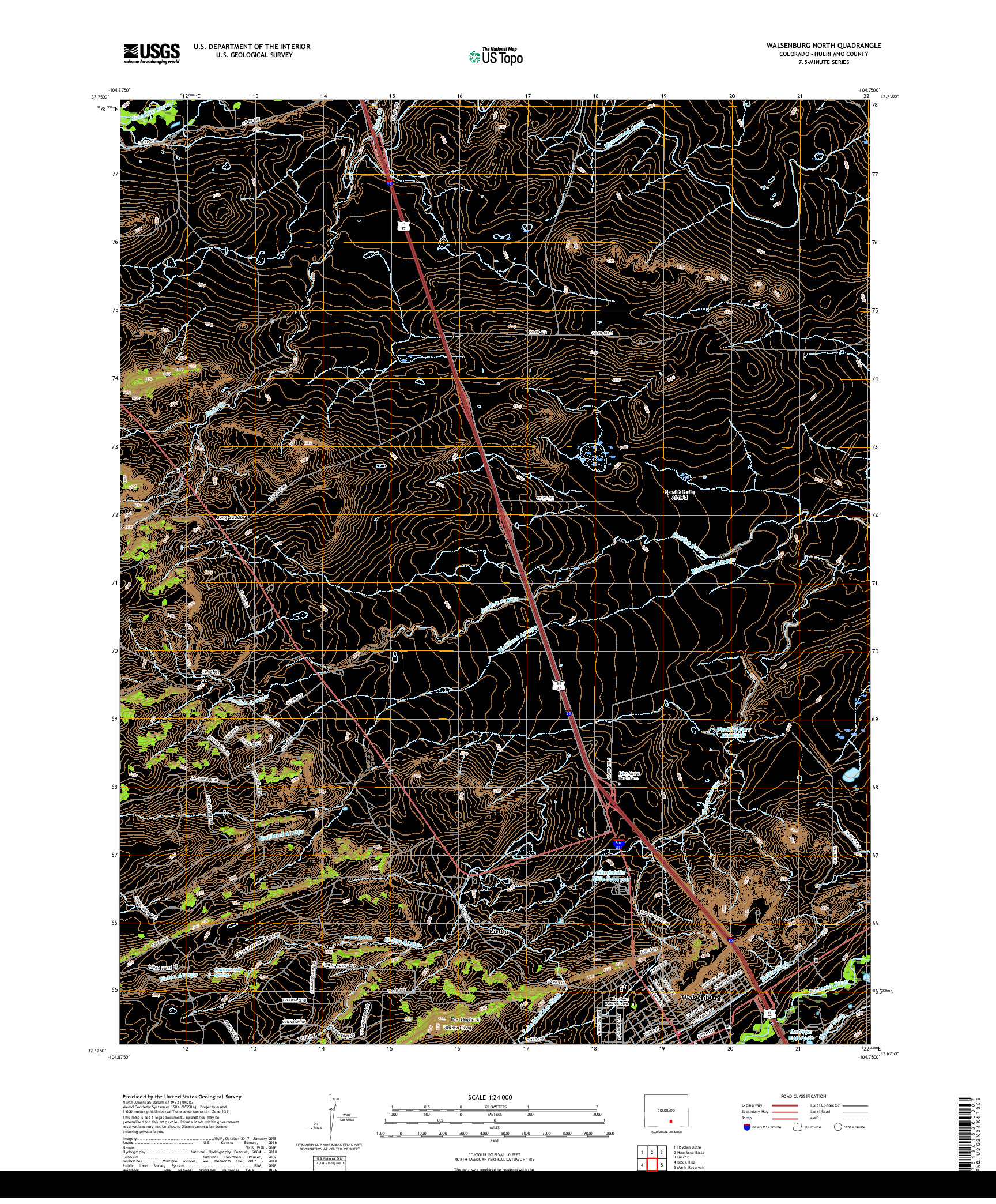 USGS US TOPO 7.5-MINUTE MAP FOR WALSENBURG NORTH, CO 2019