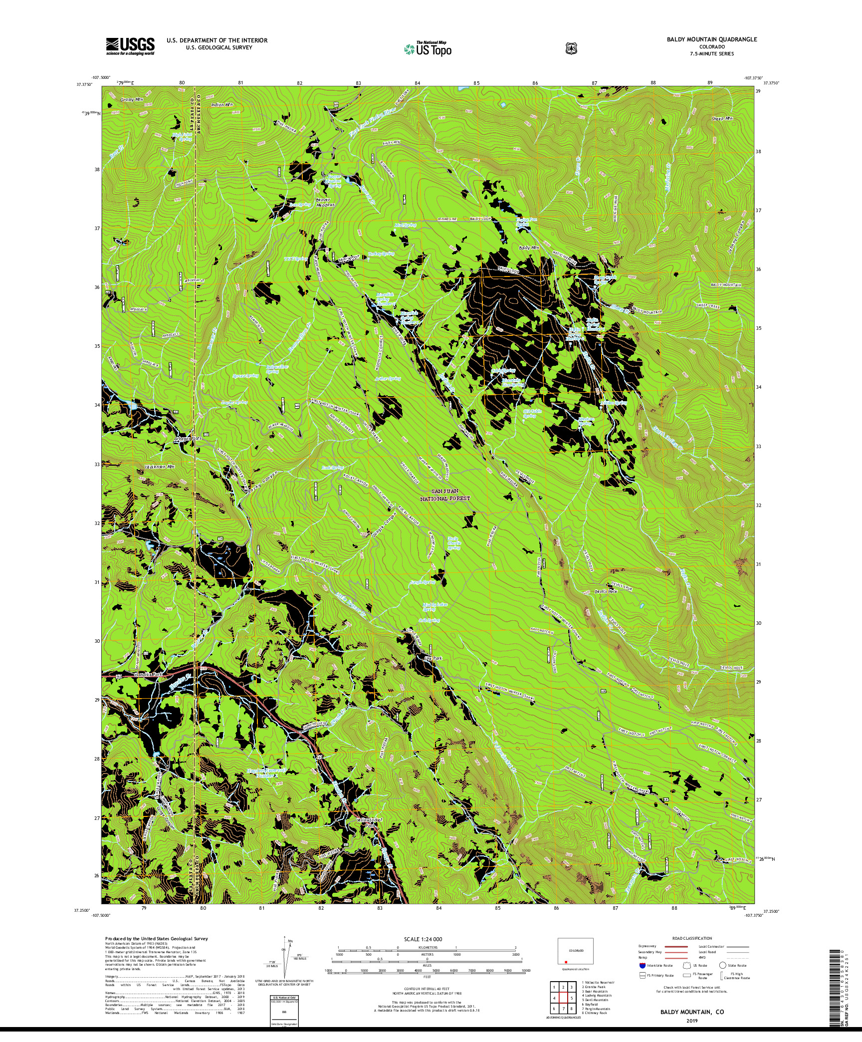 USGS US TOPO 7.5-MINUTE MAP FOR BALDY MOUNTAIN, CO 2019