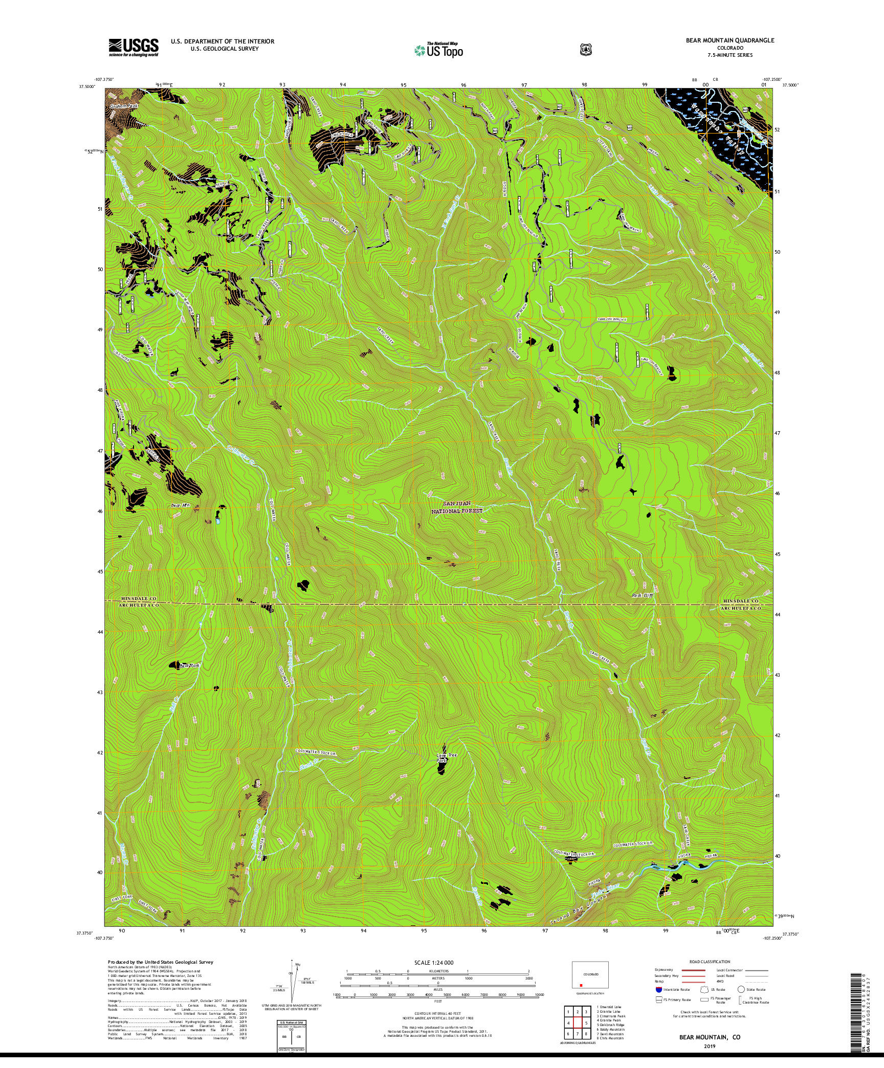 USGS US TOPO 7.5-MINUTE MAP FOR BEAR MOUNTAIN, CO 2019