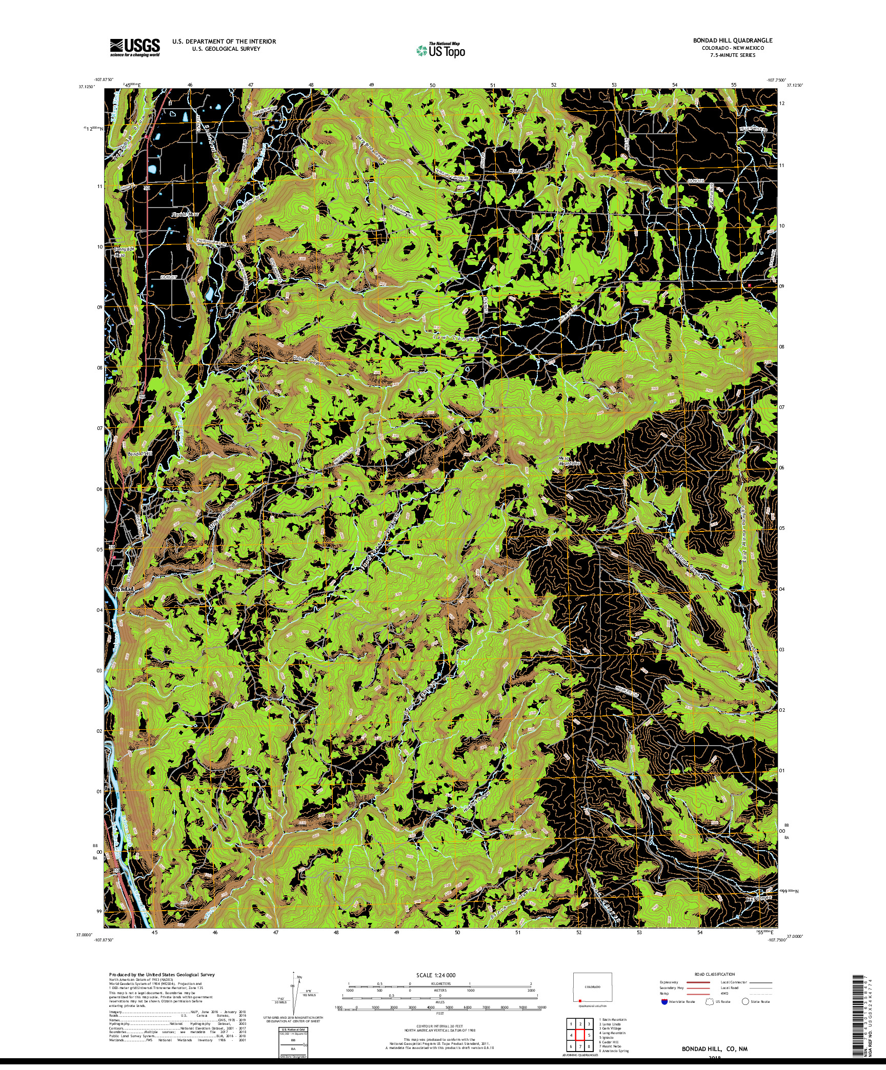 USGS US TOPO 7.5-MINUTE MAP FOR BONDAD HILL, CO,NM 2019