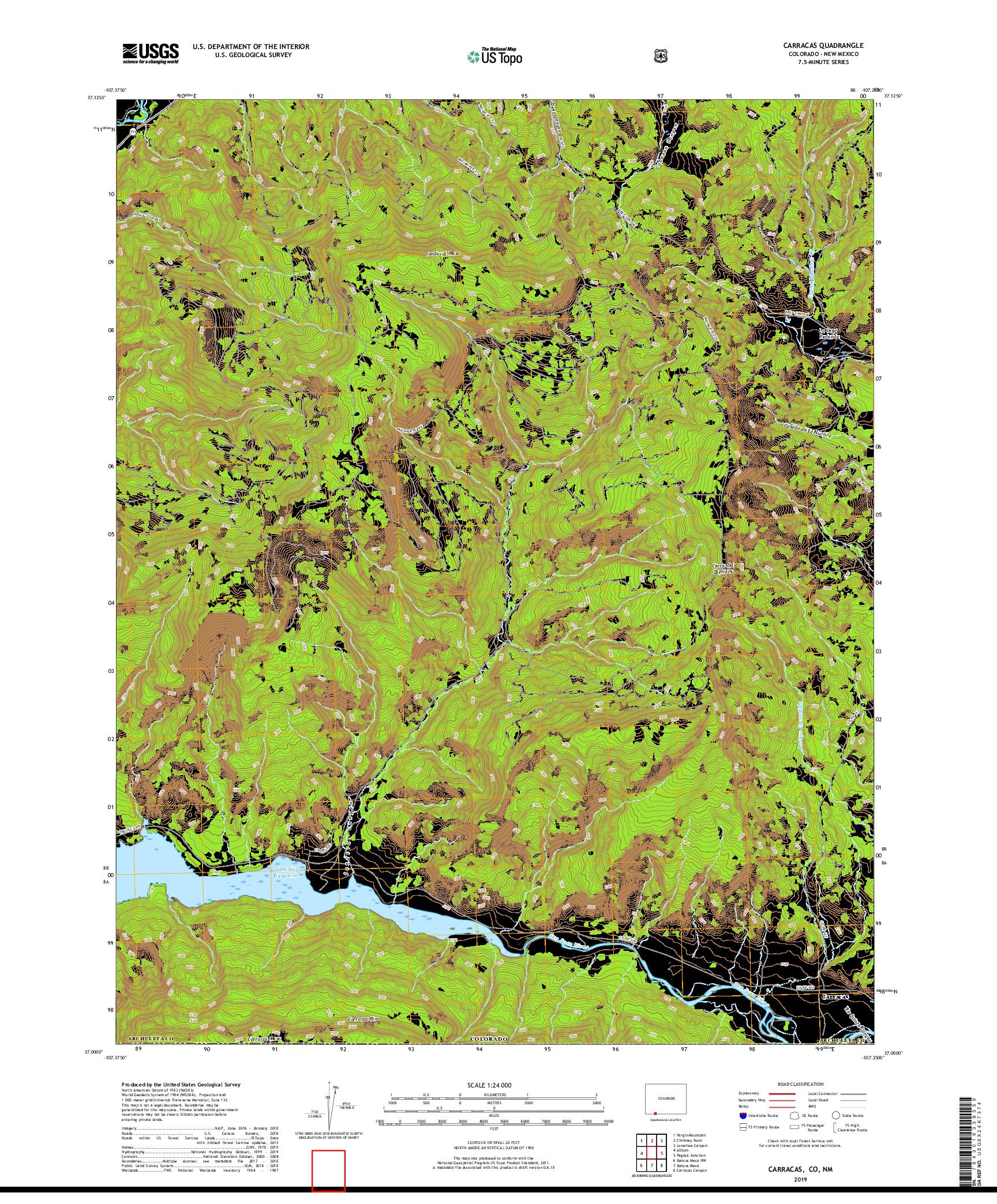 USGS US TOPO 7.5-MINUTE MAP FOR CARRACAS, CO,NM 2019