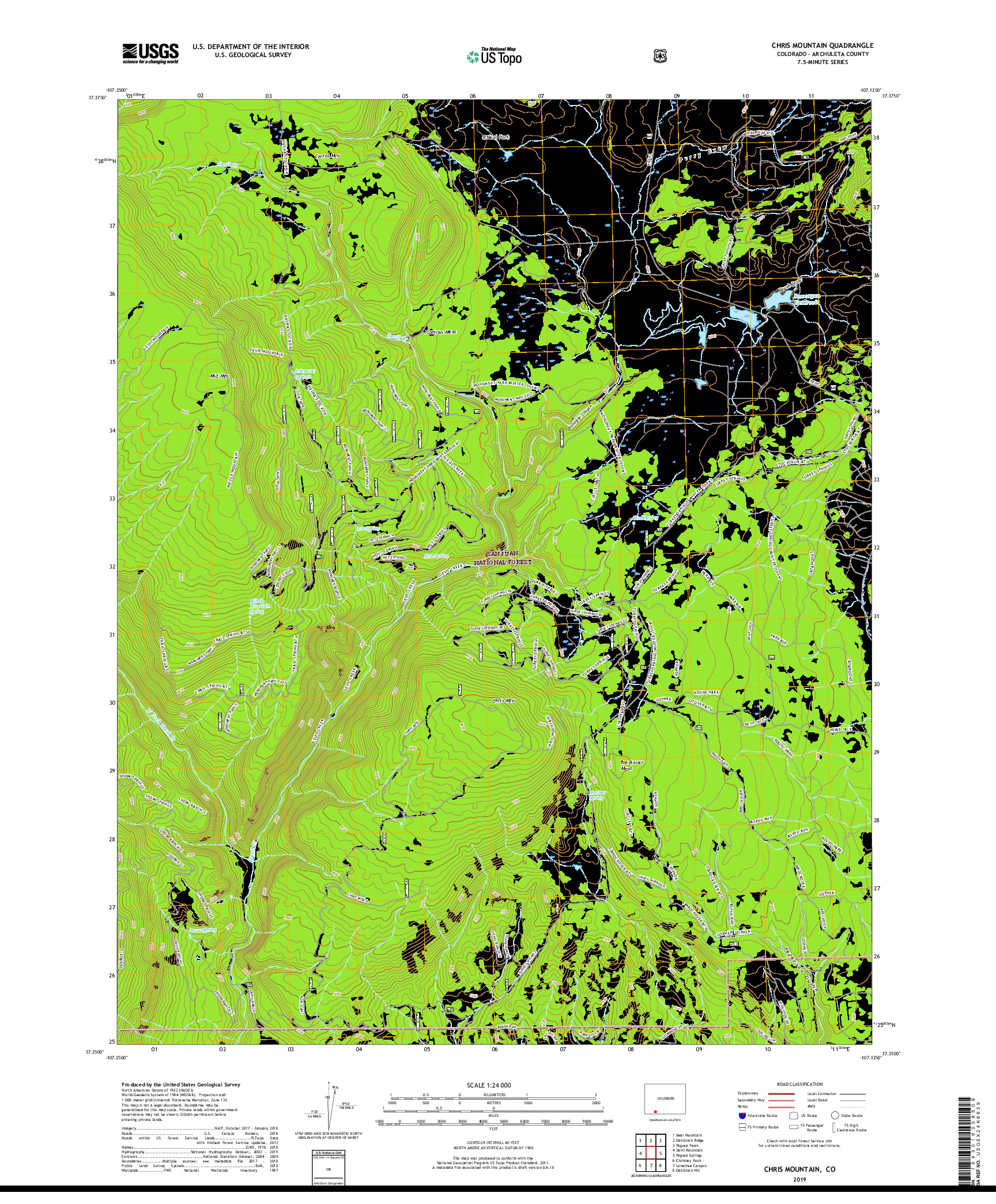 USGS US TOPO 7.5-MINUTE MAP FOR CHRIS MOUNTAIN, CO 2019