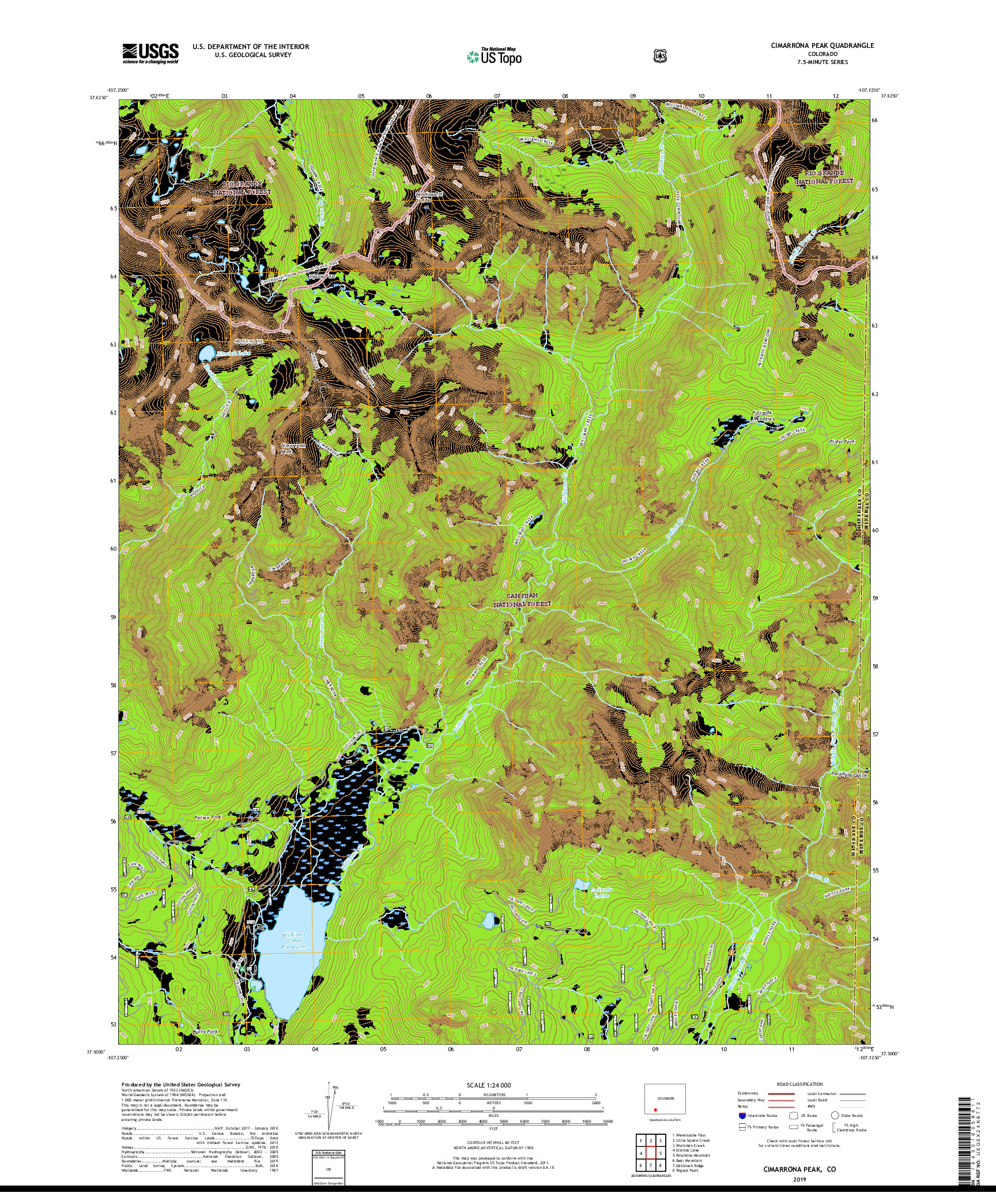 USGS US TOPO 7.5-MINUTE MAP FOR CIMARRONA PEAK, CO 2019