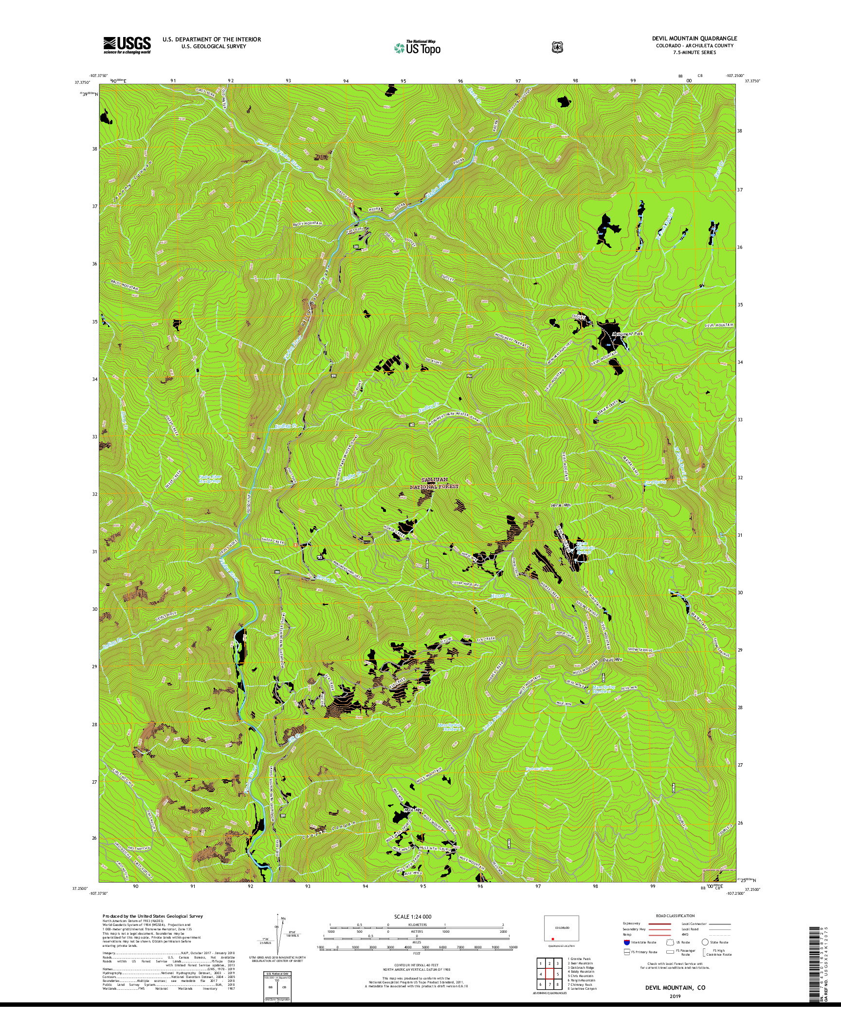 USGS US TOPO 7.5-MINUTE MAP FOR DEVIL MOUNTAIN, CO 2019