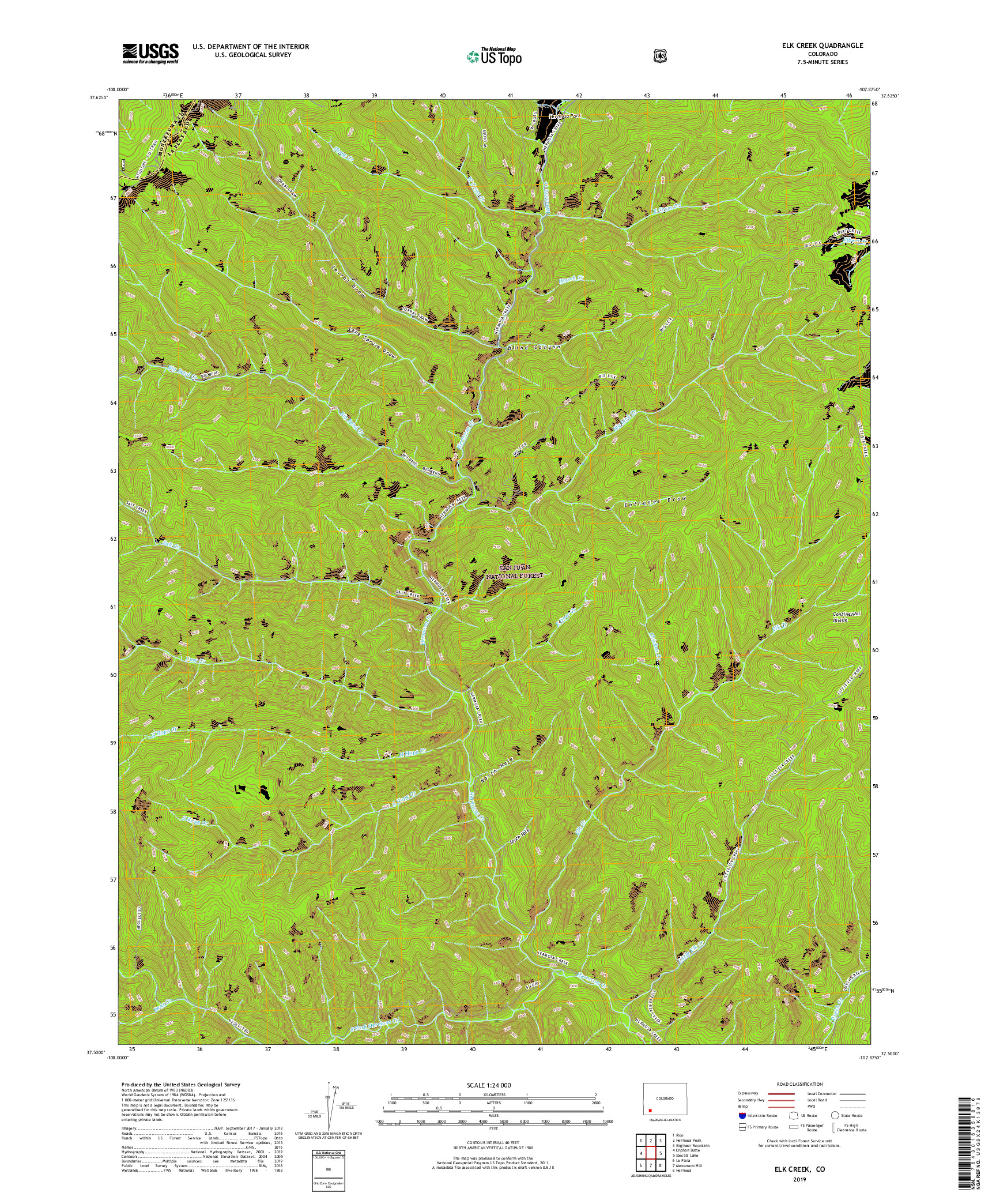 USGS US TOPO 7.5-MINUTE MAP FOR ELK CREEK, CO 2019