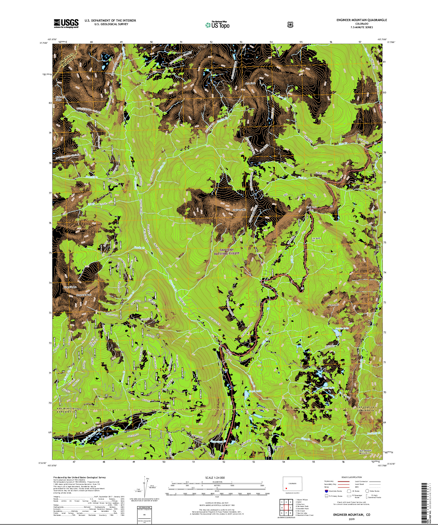 USGS US TOPO 7.5-MINUTE MAP FOR ENGINEER MOUNTAIN, CO 2019