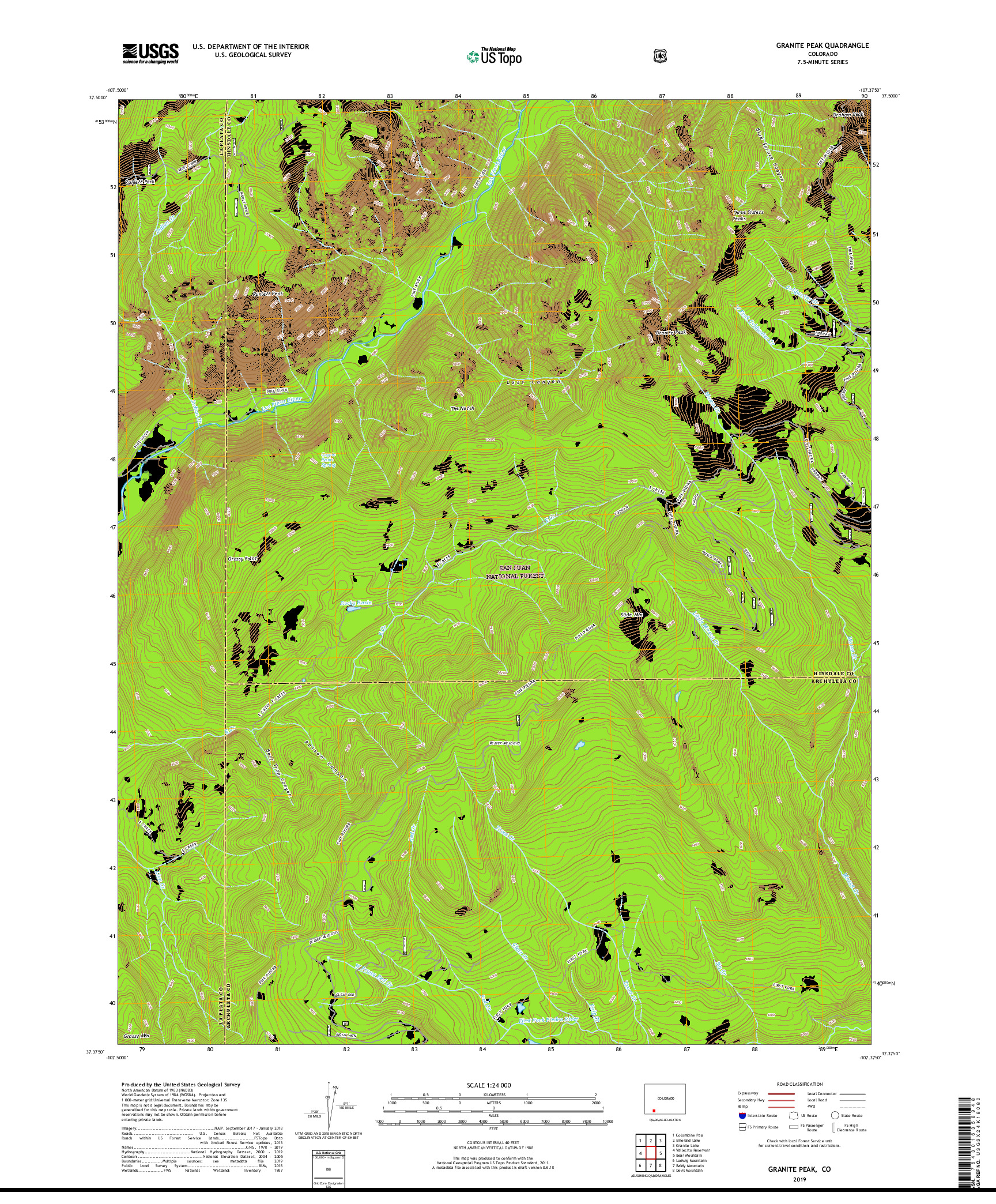 USGS US TOPO 7.5-MINUTE MAP FOR GRANITE PEAK, CO 2019