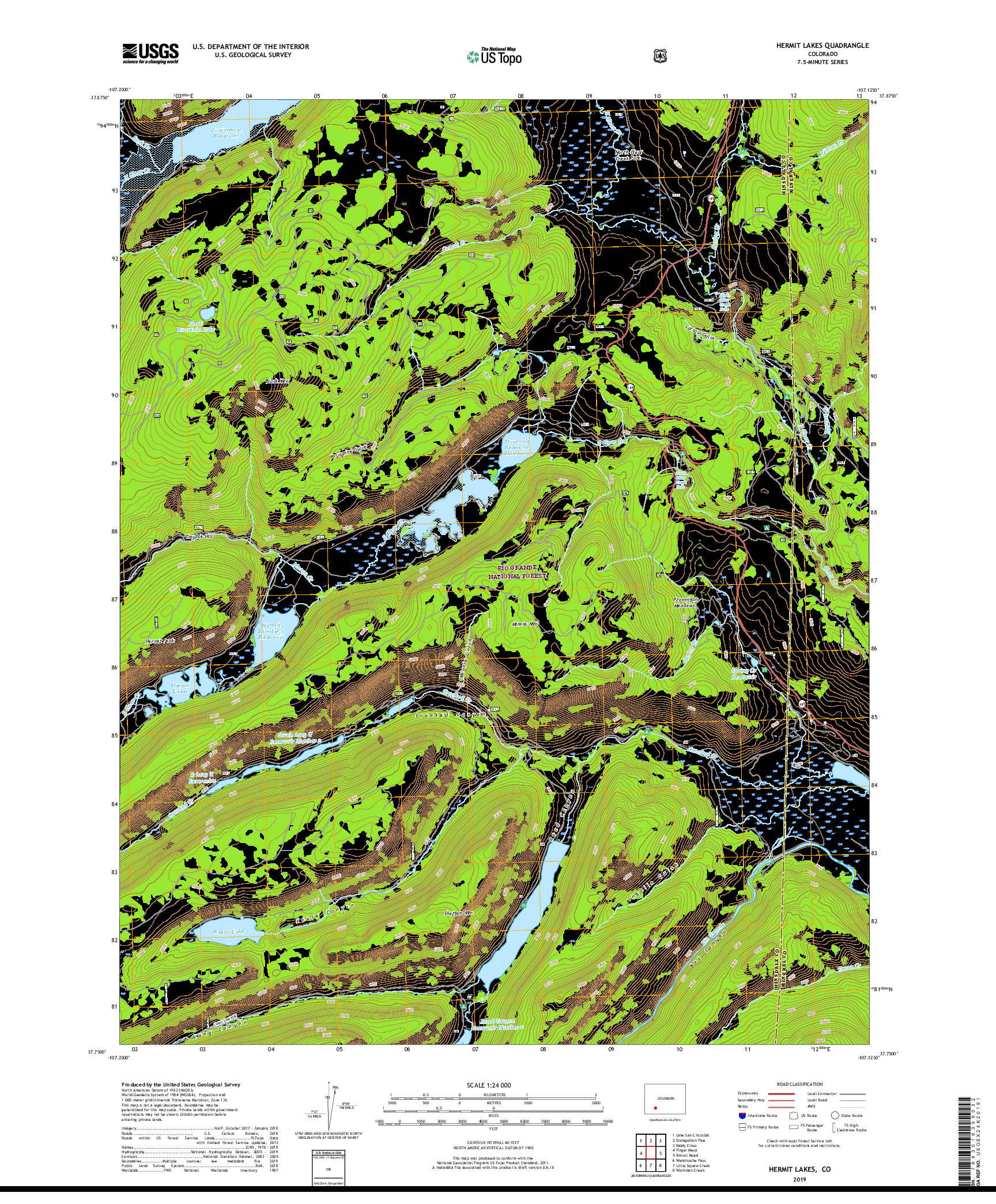 USGS US TOPO 7.5-MINUTE MAP FOR HERMIT LAKES, CO 2019