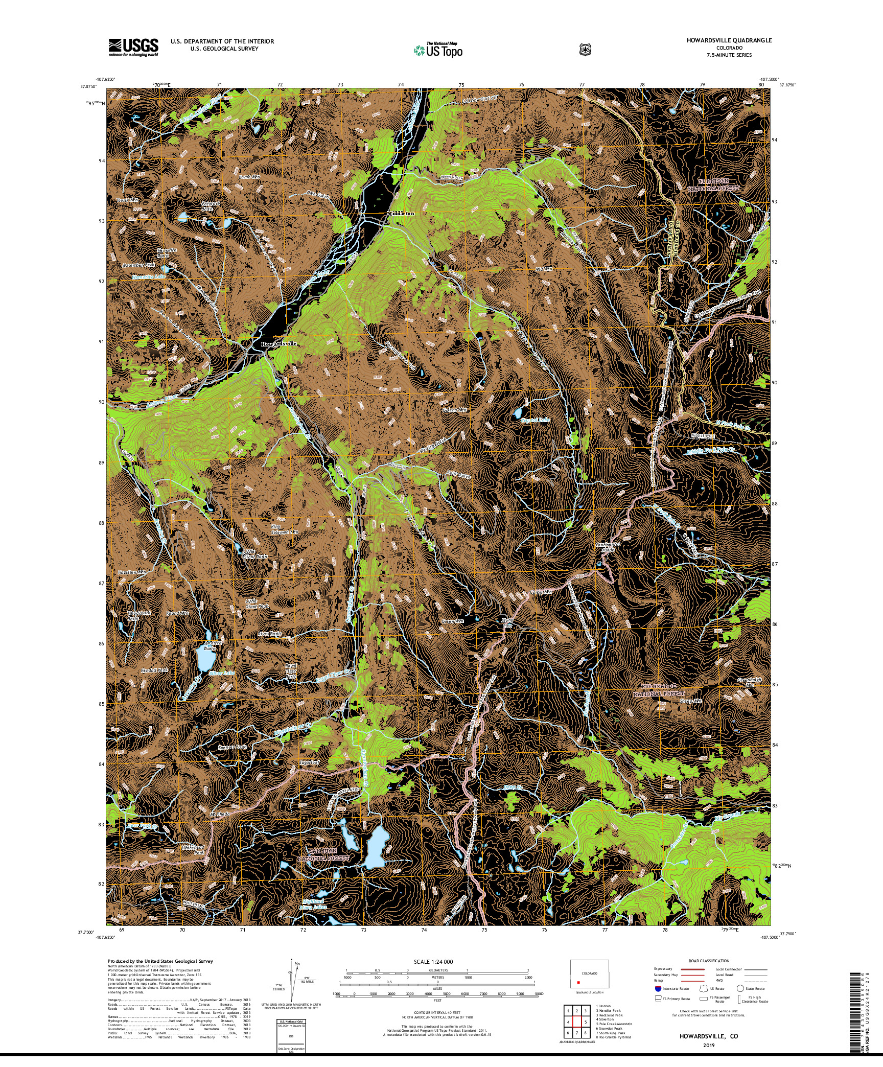 USGS US TOPO 7.5-MINUTE MAP FOR HOWARDSVILLE, CO 2019