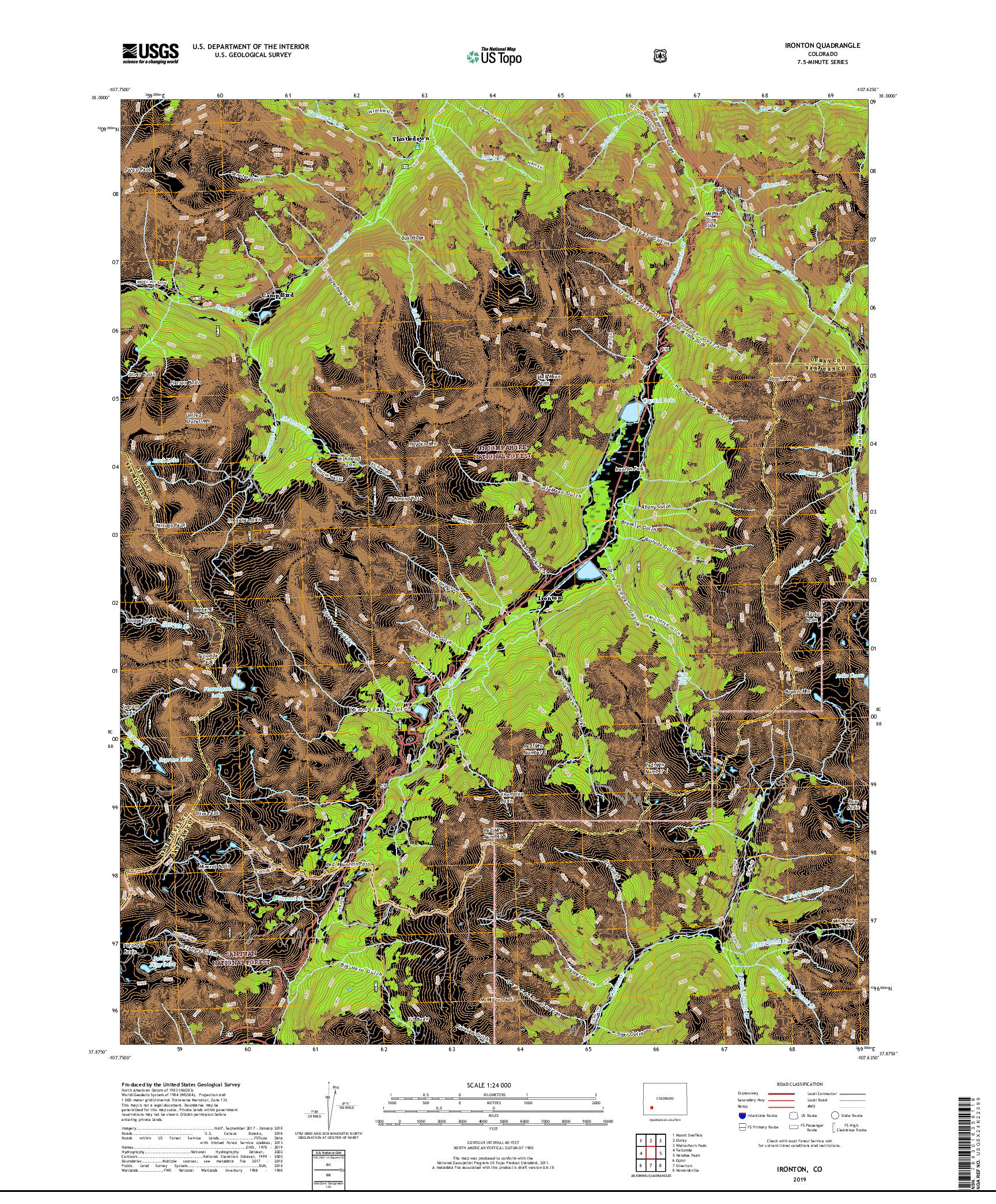 USGS US TOPO 7.5-MINUTE MAP FOR IRONTON, CO 2019