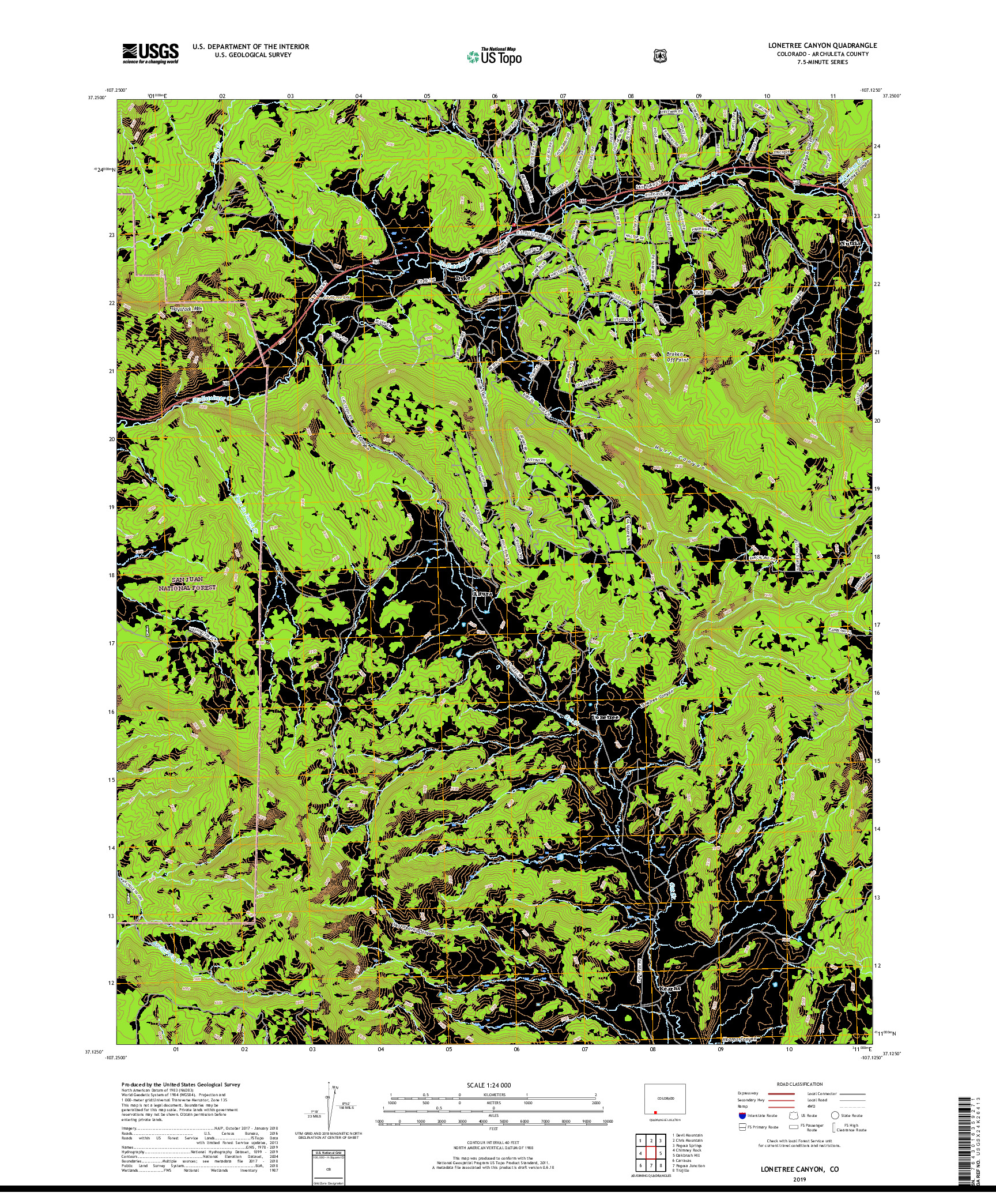 USGS US TOPO 7.5-MINUTE MAP FOR LONETREE CANYON, CO 2019