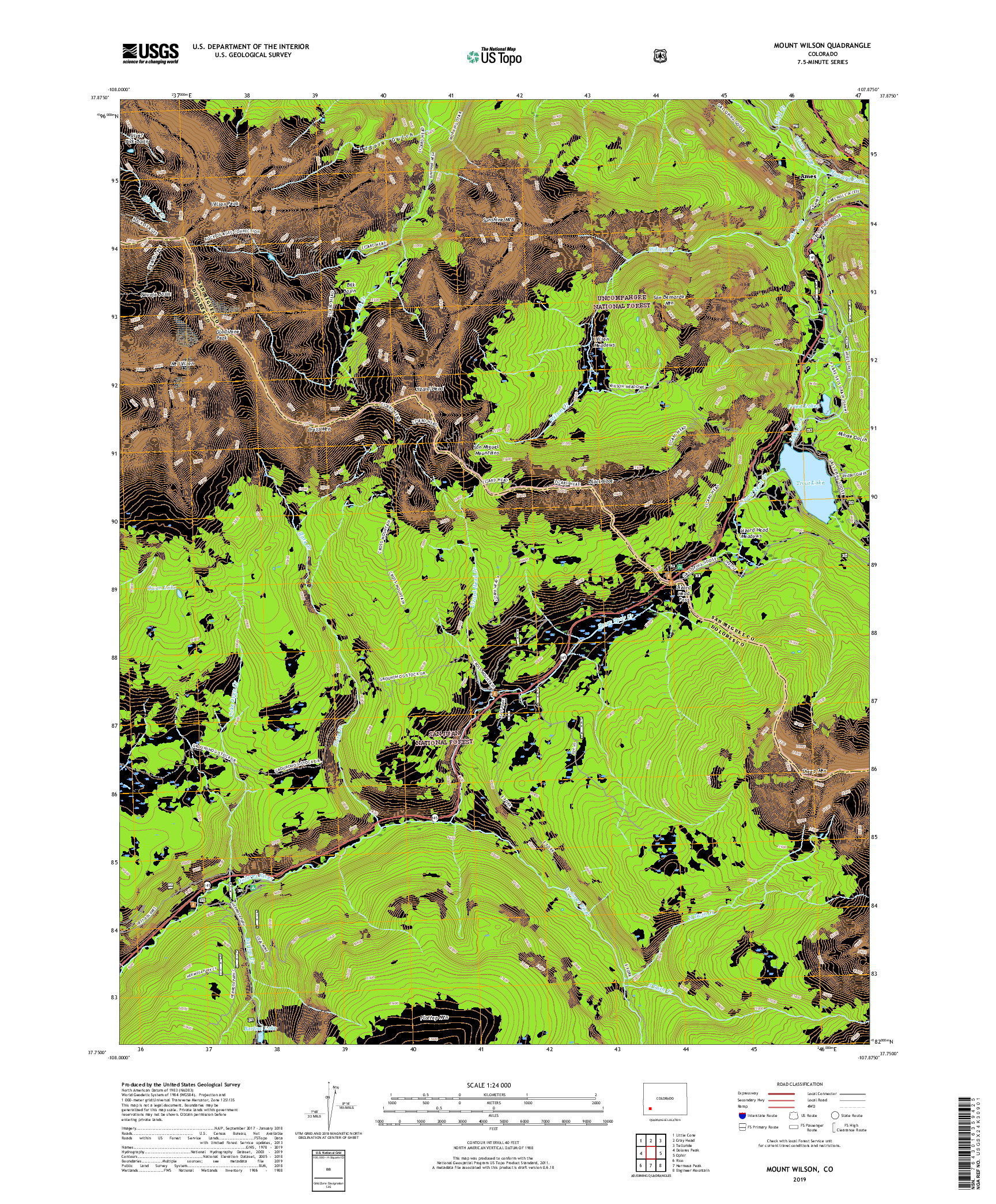 USGS US TOPO 7.5-MINUTE MAP FOR MOUNT WILSON, CO 2019