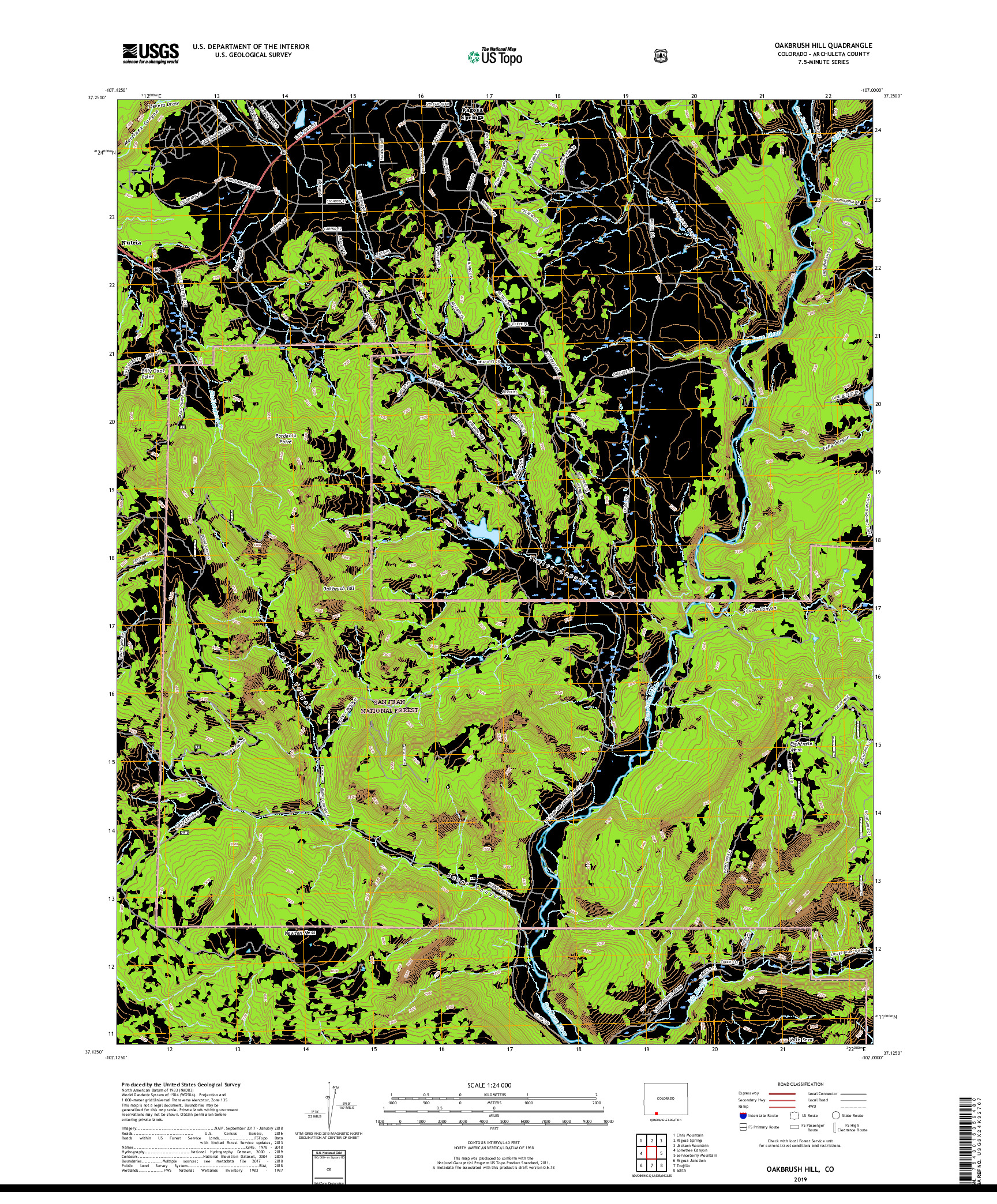 USGS US TOPO 7.5-MINUTE MAP FOR OAKBRUSH HILL, CO 2019