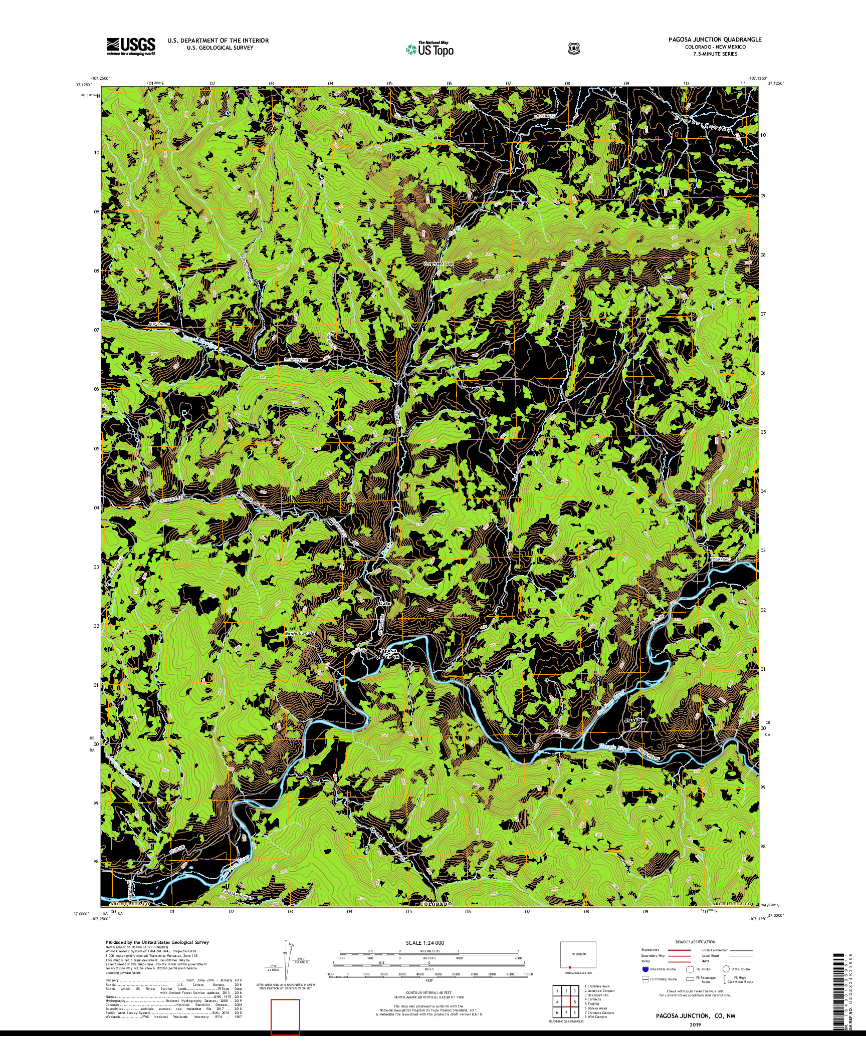 USGS US TOPO 7.5-MINUTE MAP FOR PAGOSA JUNCTION, CO,NM 2019