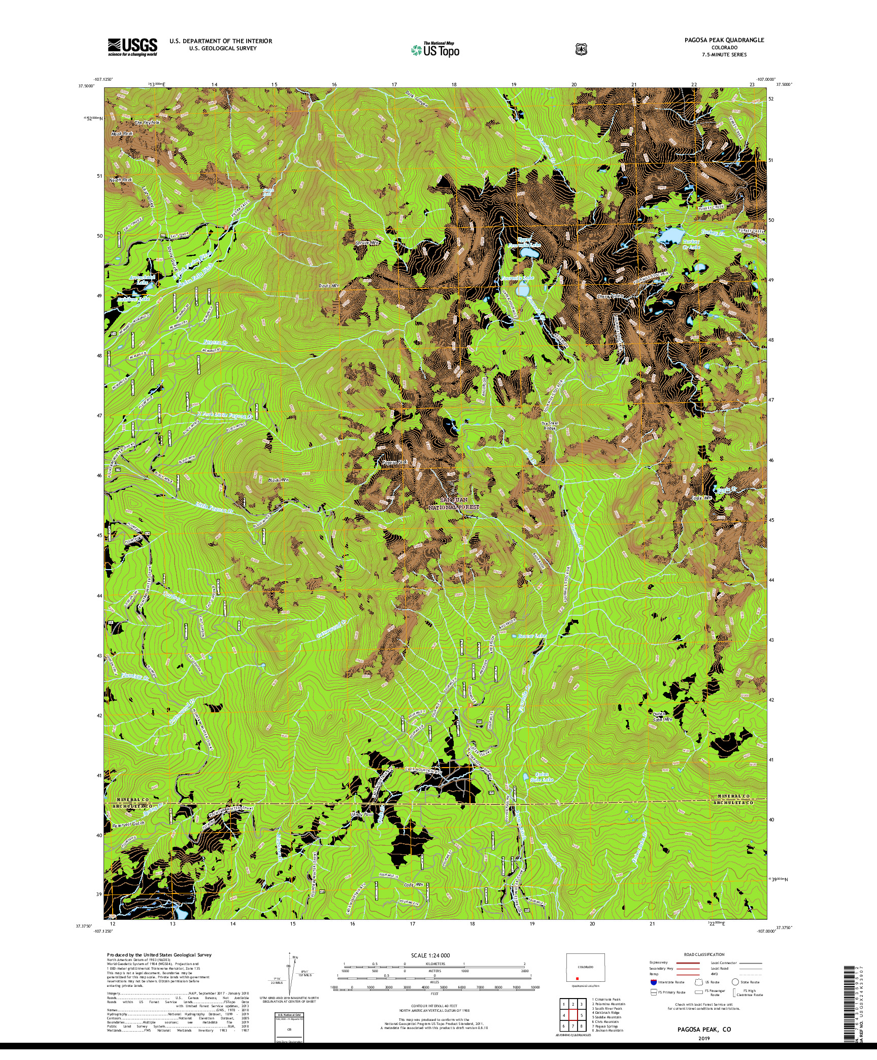 USGS US TOPO 7.5-MINUTE MAP FOR PAGOSA PEAK, CO 2019