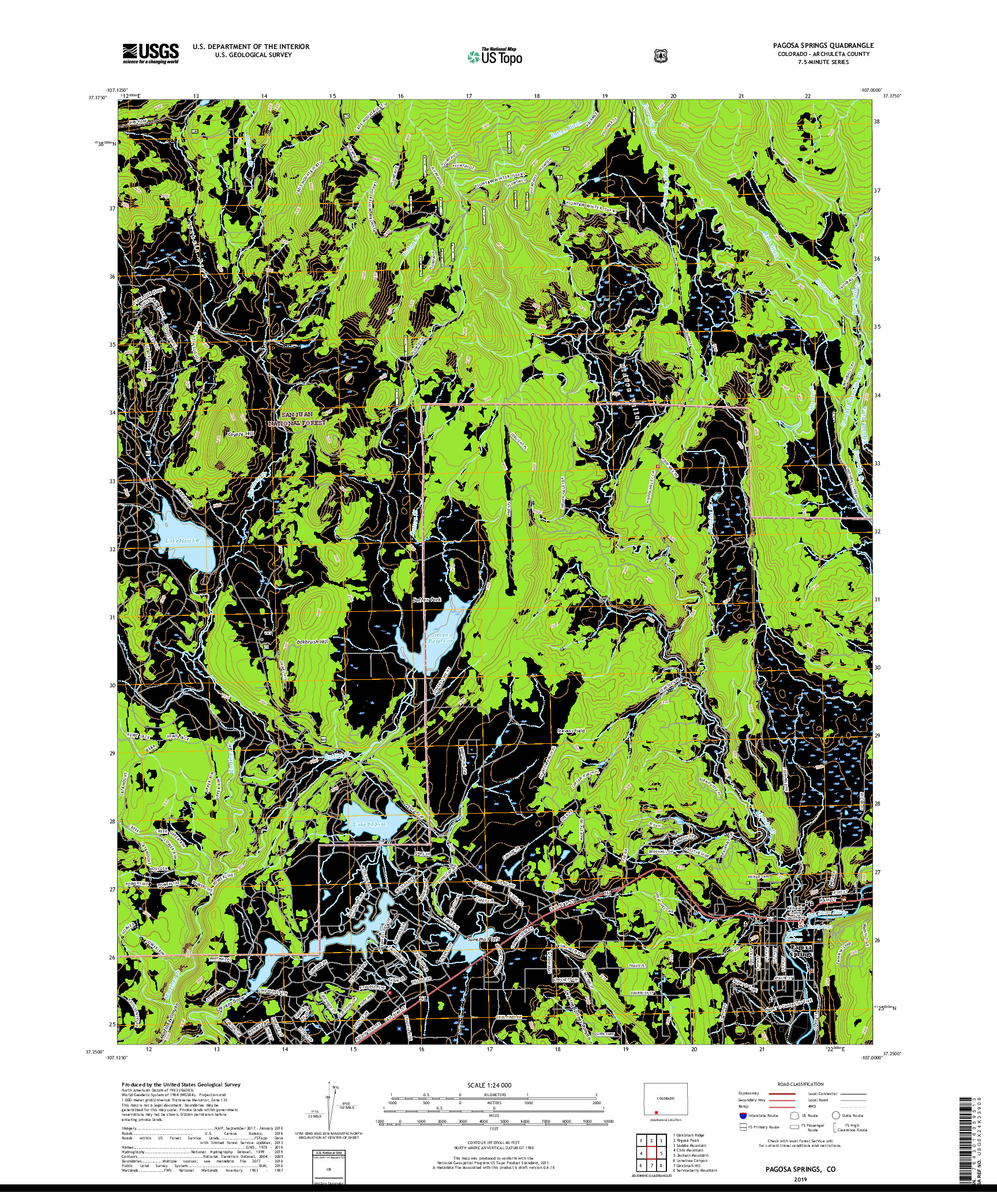 USGS US TOPO 7.5-MINUTE MAP FOR PAGOSA SPRINGS, CO 2019