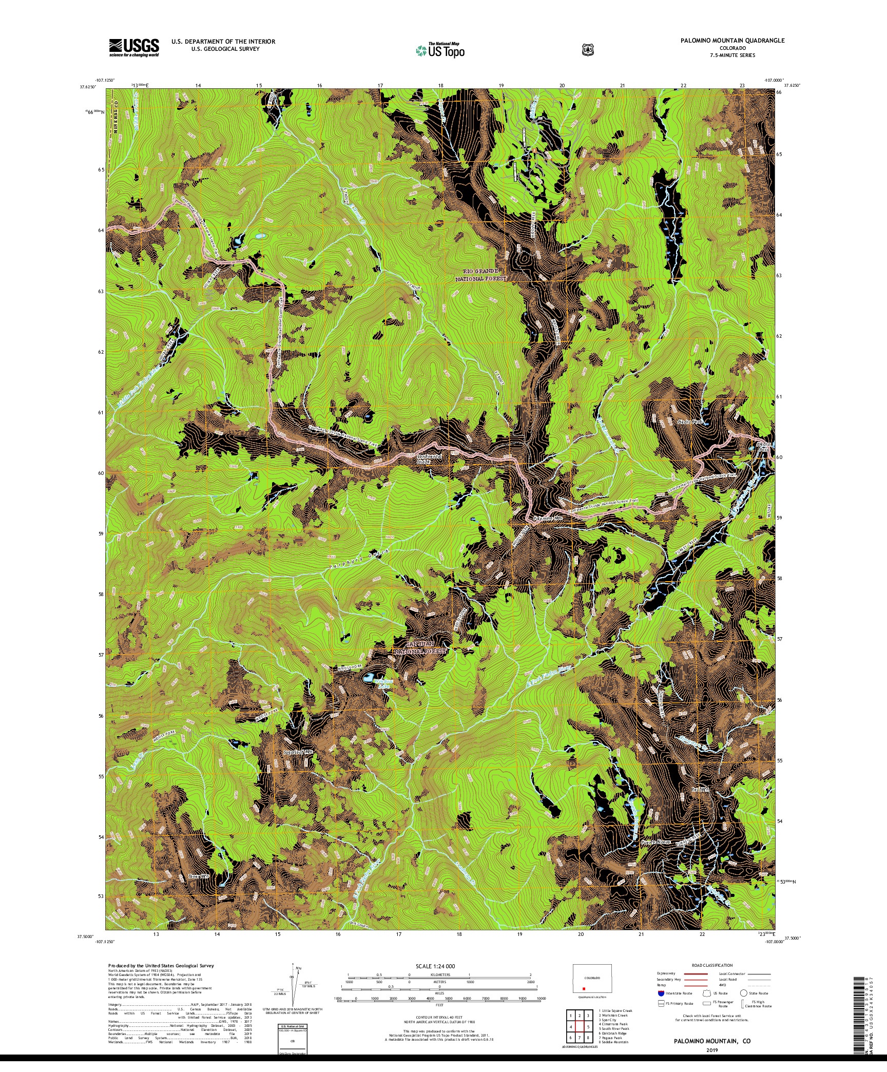 USGS US TOPO 7.5-MINUTE MAP FOR PALOMINO MOUNTAIN, CO 2019