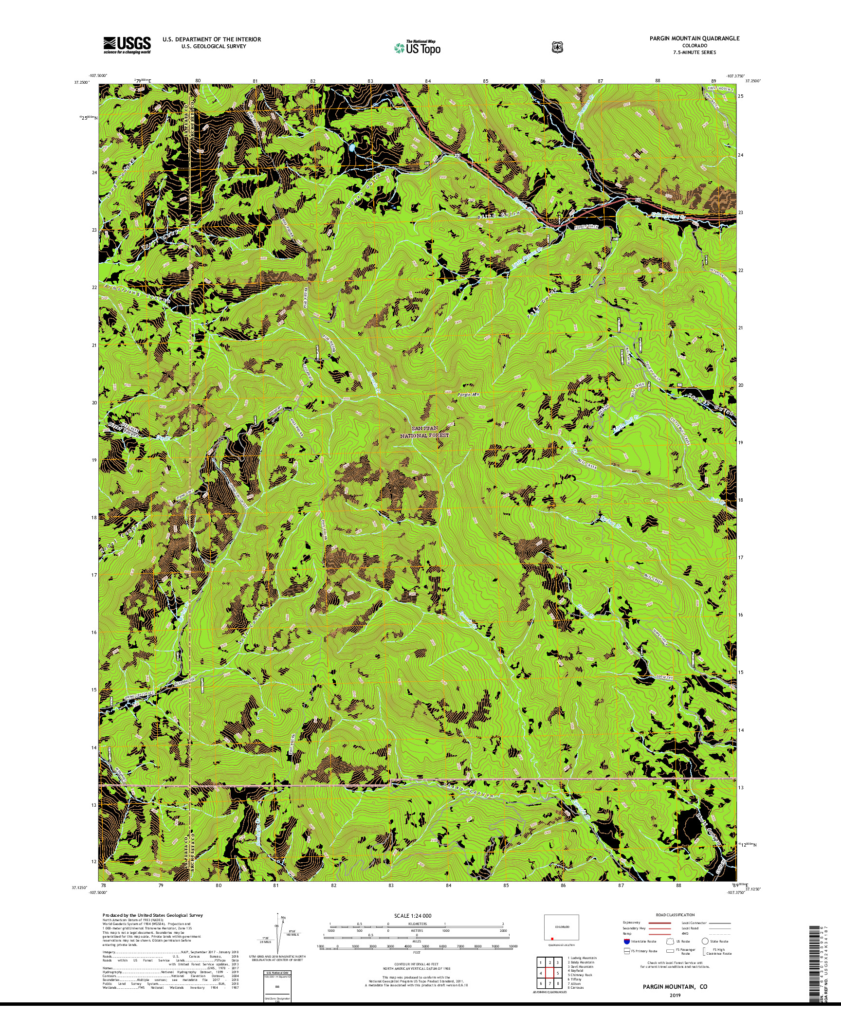 USGS US TOPO 7.5-MINUTE MAP FOR PARGIN MOUNTAIN, CO 2019