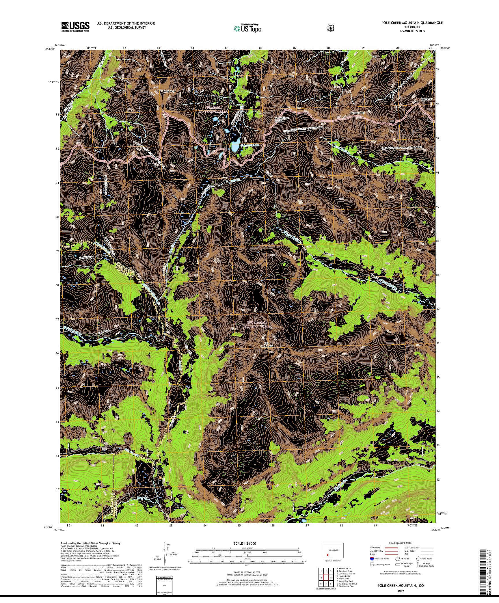 USGS US TOPO 7.5-MINUTE MAP FOR POLE CREEK MOUNTAIN, CO 2019
