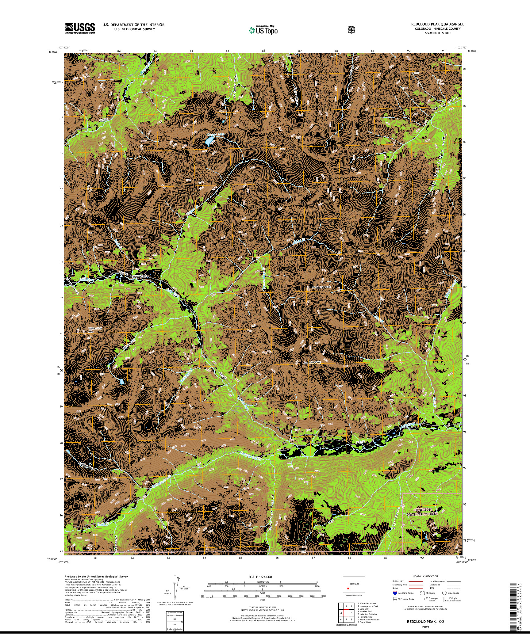 USGS US TOPO 7.5-MINUTE MAP FOR REDCLOUD PEAK, CO 2019