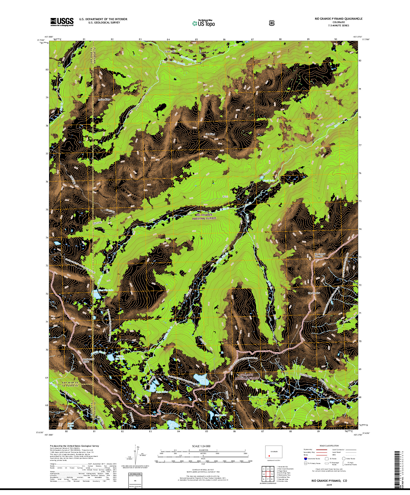 USGS US TOPO 7.5-MINUTE MAP FOR RIO GRANDE PYRAMID, CO 2019