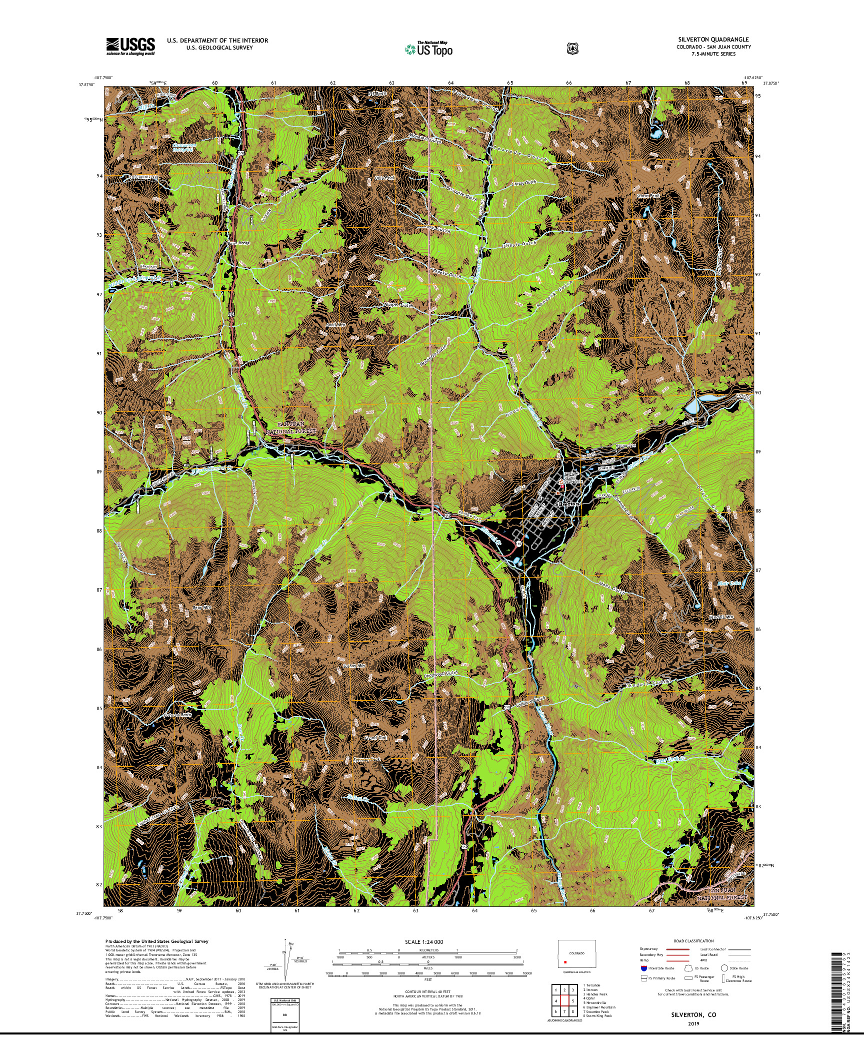 USGS US TOPO 7.5-MINUTE MAP FOR SILVERTON, CO 2019