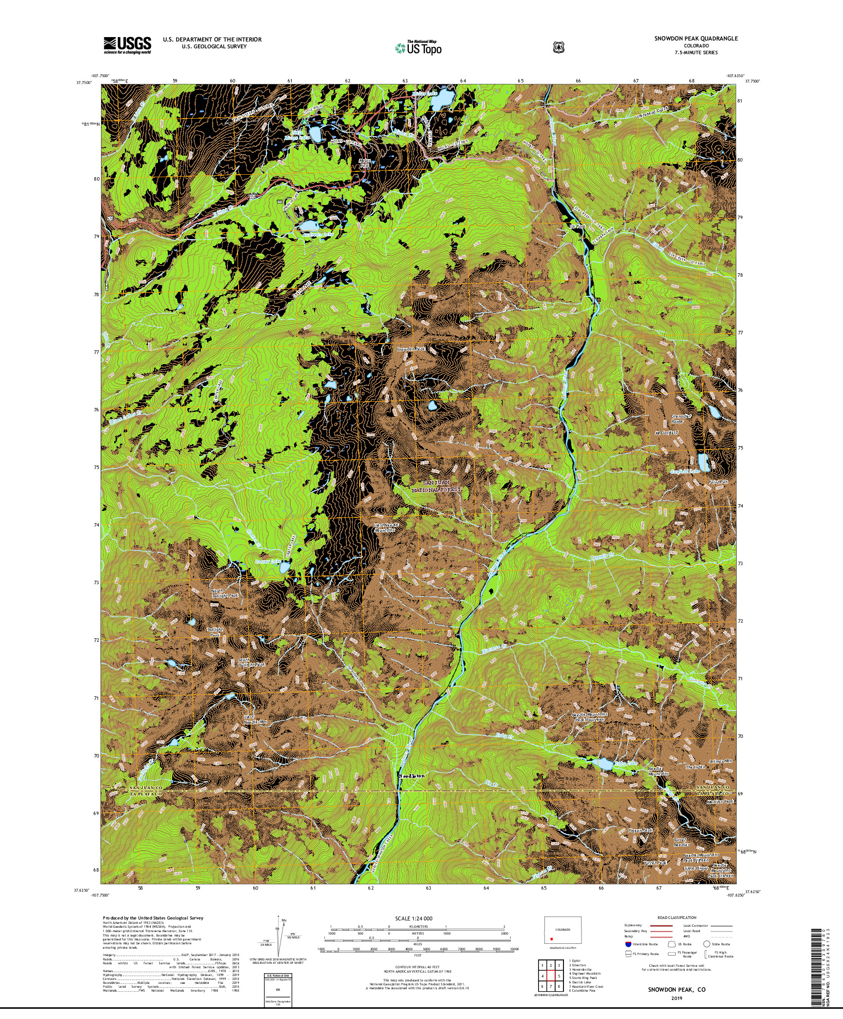 USGS US TOPO 7.5-MINUTE MAP FOR SNOWDON PEAK, CO 2019