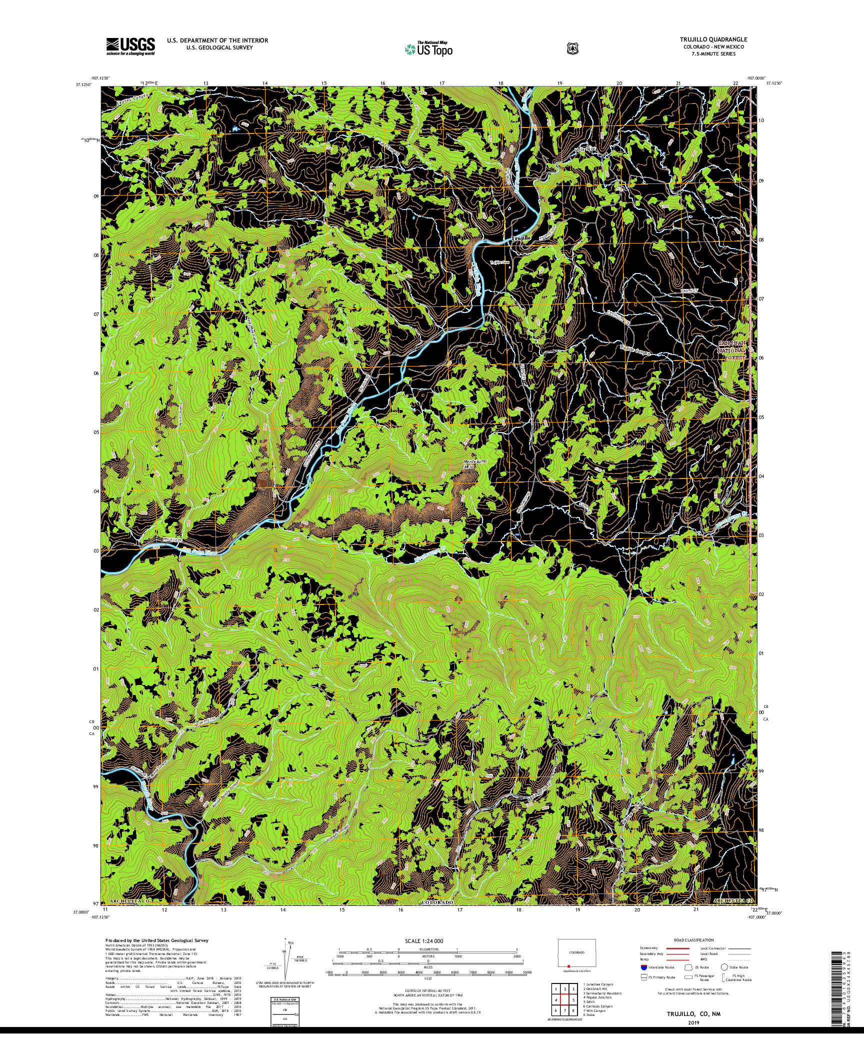 USGS US TOPO 7.5-MINUTE MAP FOR TRUJILLO, CO,NM 2019