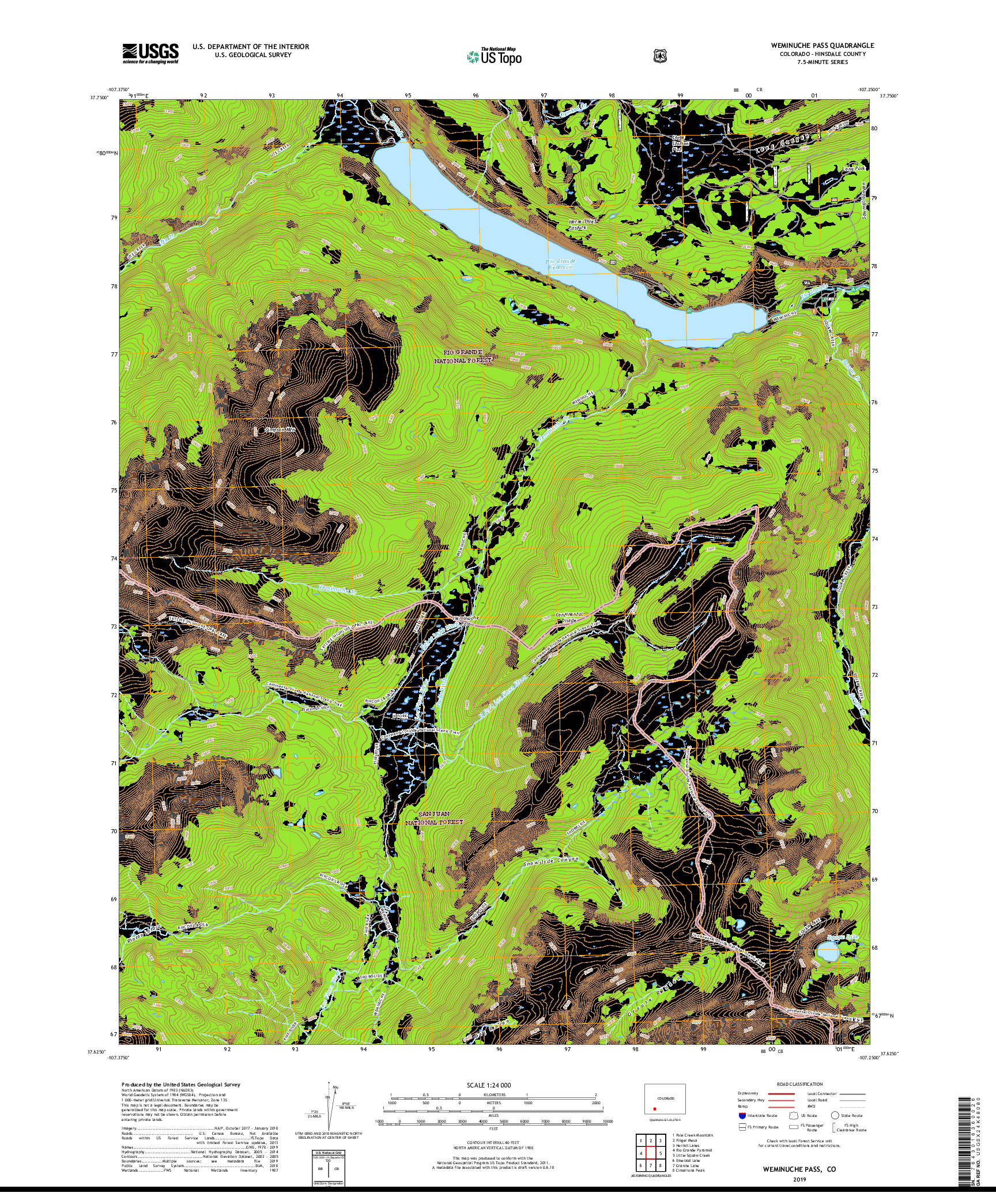 USGS US TOPO 7.5-MINUTE MAP FOR WEMINUCHE PASS, CO 2019
