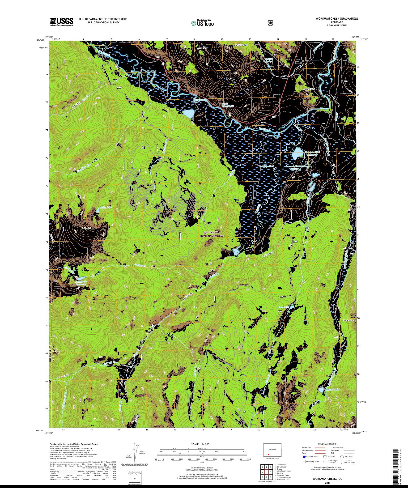 USGS US TOPO 7.5-MINUTE MAP FOR WORKMAN CREEK, CO 2019