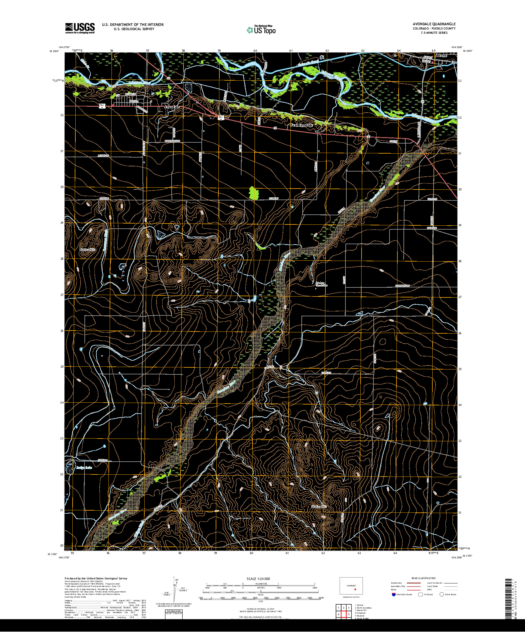 USGS US TOPO 7.5-MINUTE MAP FOR AVONDALE, CO 2019