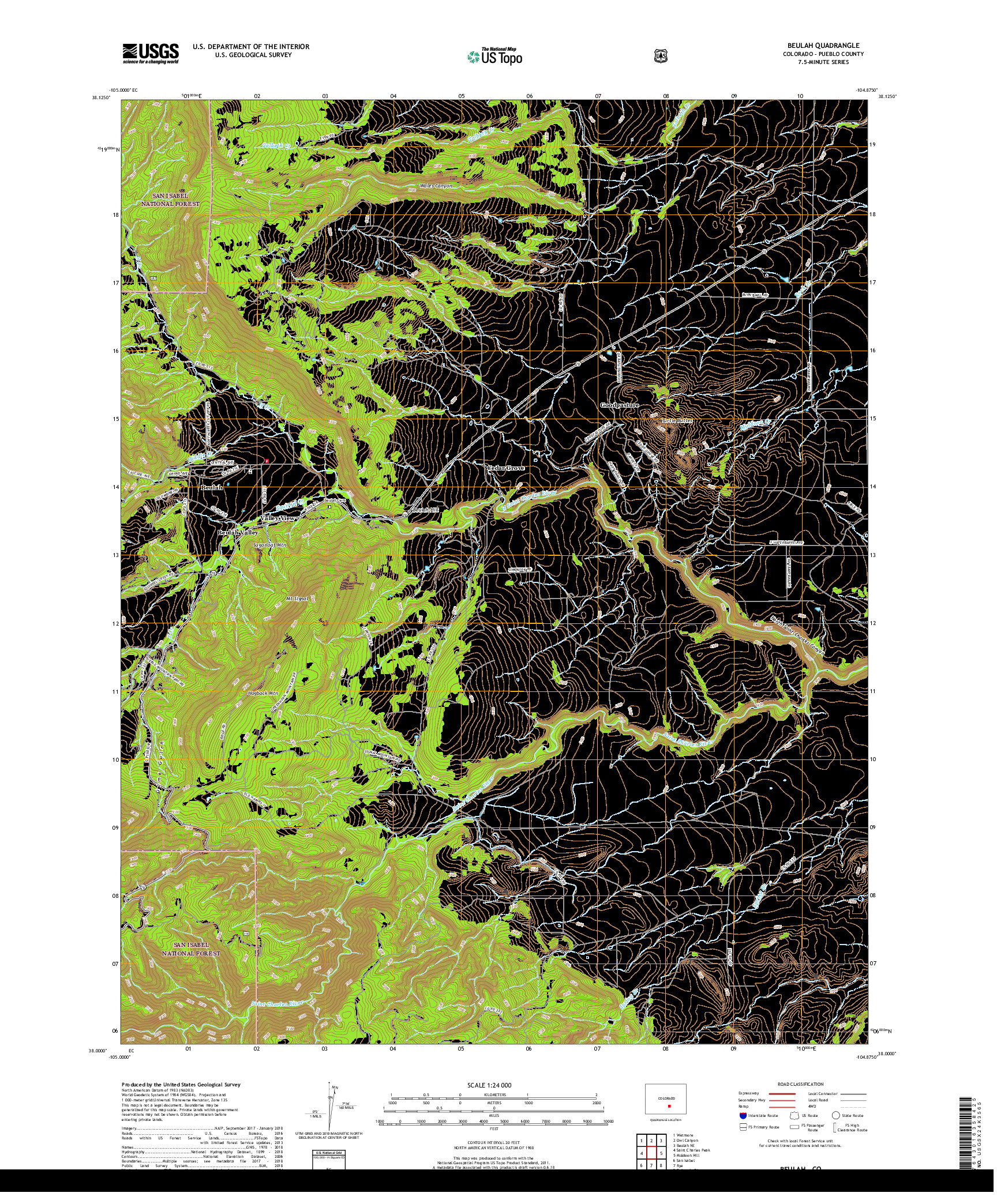 USGS US TOPO 7.5-MINUTE MAP FOR BEULAH, CO 2019