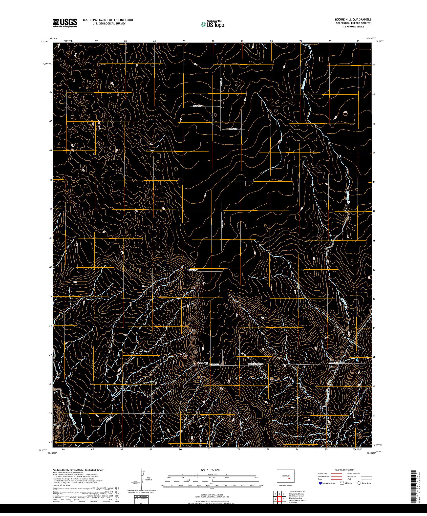 USGS US TOPO 7.5-MINUTE MAP FOR BOONE HILL, CO 2019