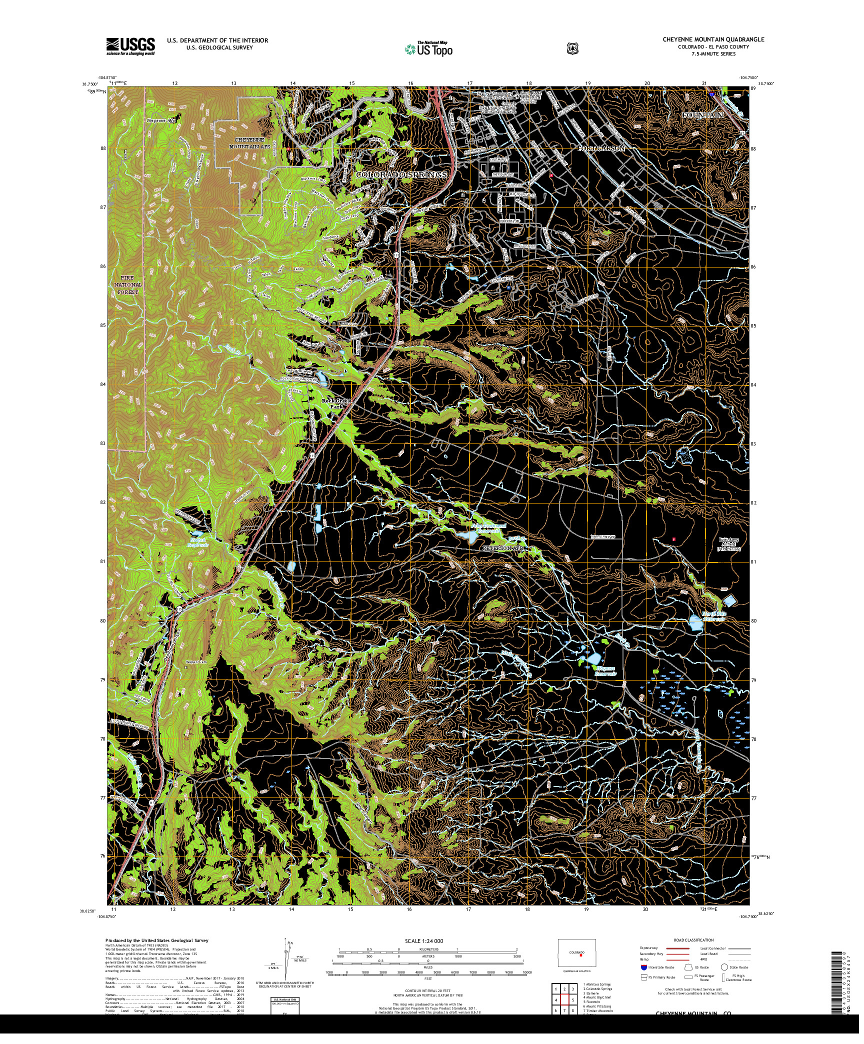 USGS US TOPO 7.5-MINUTE MAP FOR CHEYENNE MOUNTAIN, CO 2019