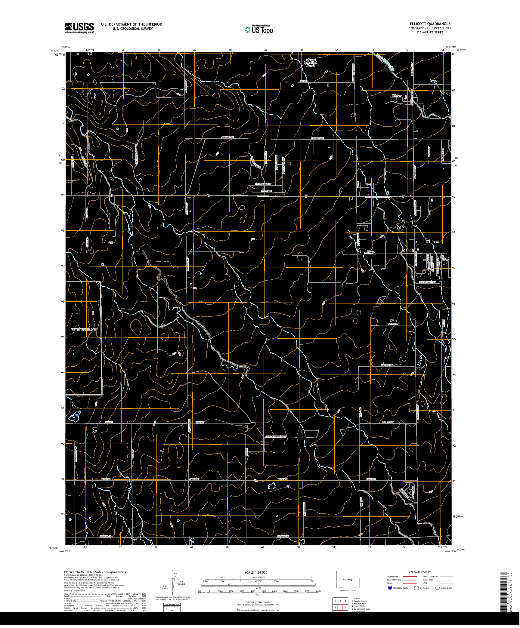 USGS US TOPO 7.5-MINUTE MAP FOR ELLICOTT, CO 2019