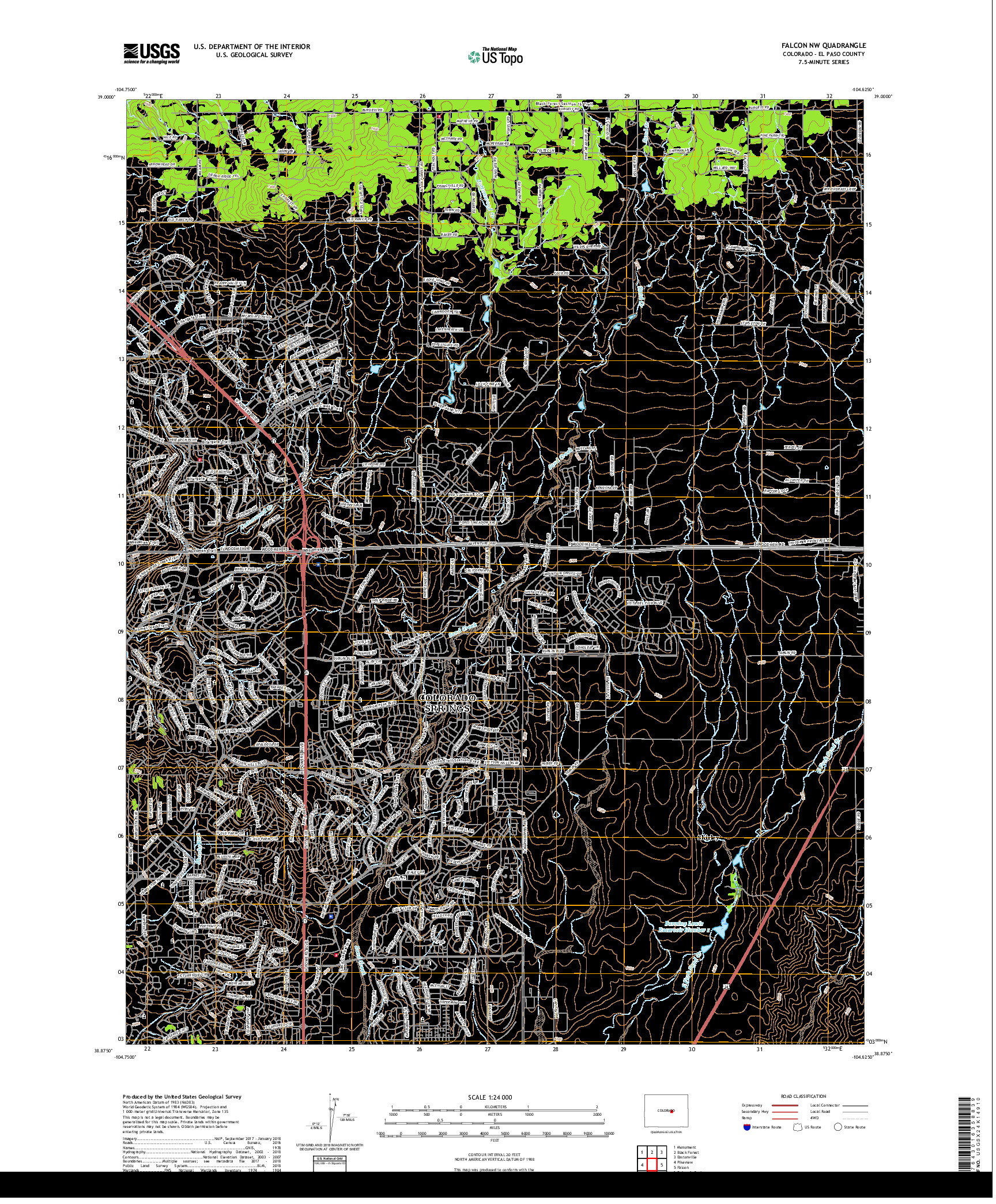 USGS US TOPO 7.5-MINUTE MAP FOR FALCON NW, CO 2019