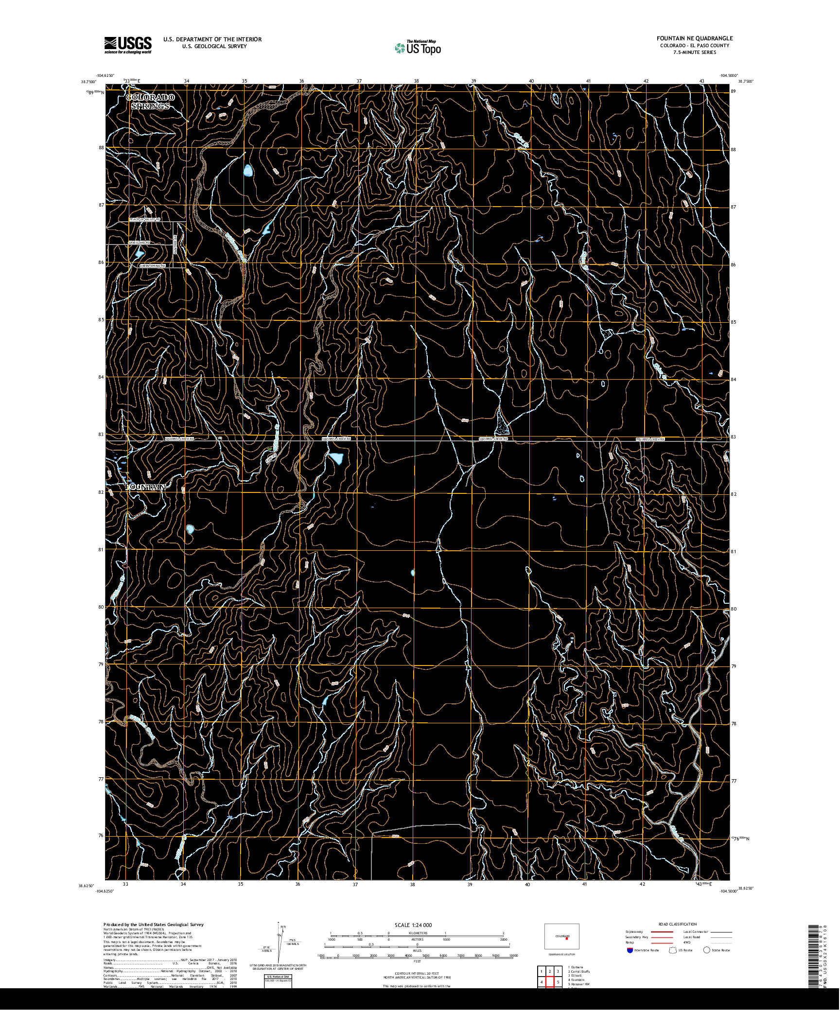 USGS US TOPO 7.5-MINUTE MAP FOR FOUNTAIN NE, CO 2019