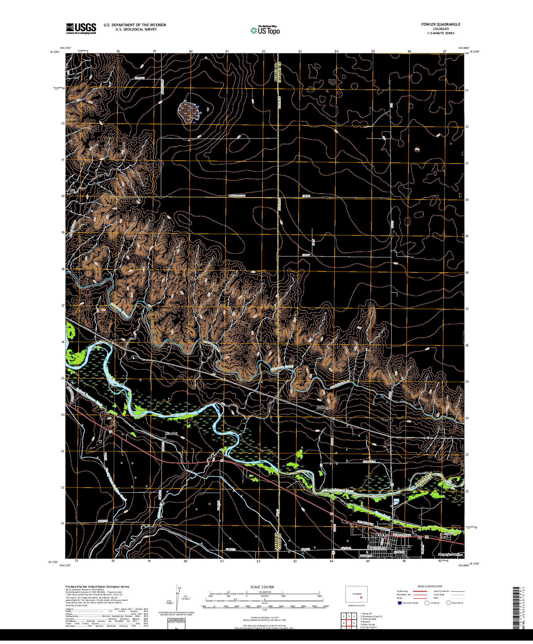 USGS US TOPO 7.5-MINUTE MAP FOR FOWLER, CO 2019