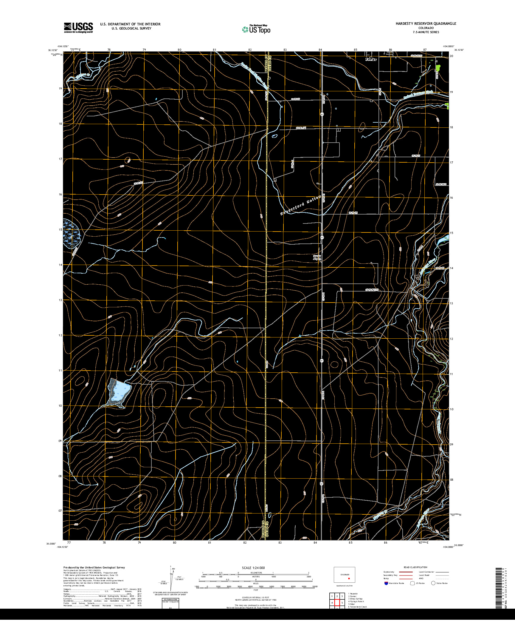 USGS US TOPO 7.5-MINUTE MAP FOR HARDESTY RESERVOIR, CO 2019