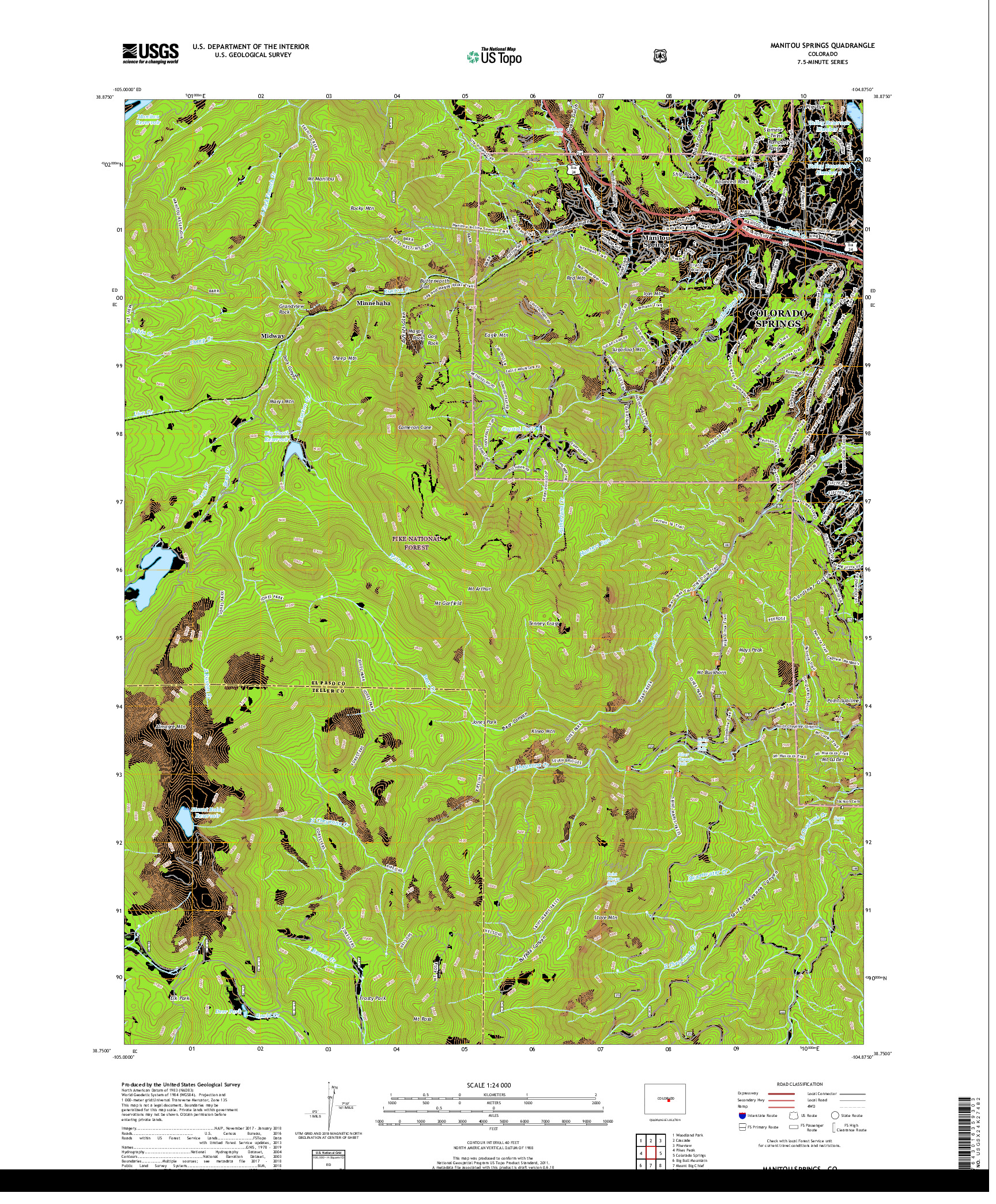 USGS US TOPO 7.5-MINUTE MAP FOR MANITOU SPRINGS, CO 2019